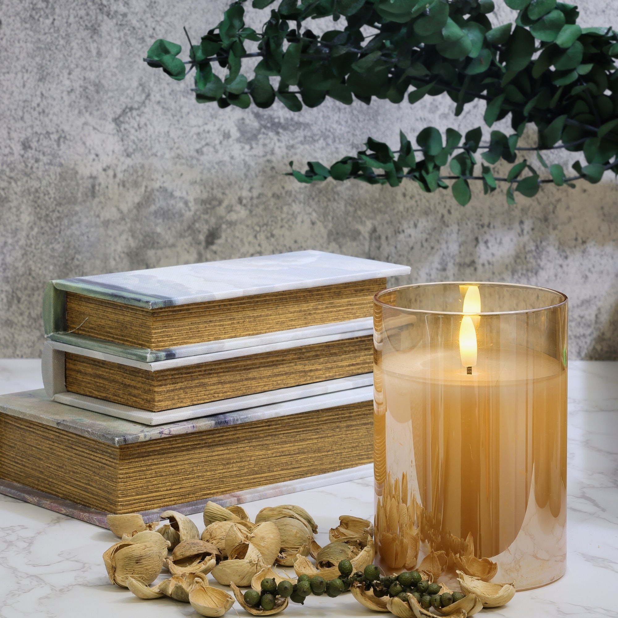 Design Glass Gold Flameless Pillar Candle