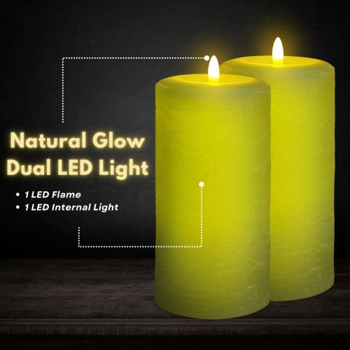 Signature Natural Glow Flameless Wax Pillar 2 Pack LED Candle 3.5" x 7" Sage Green