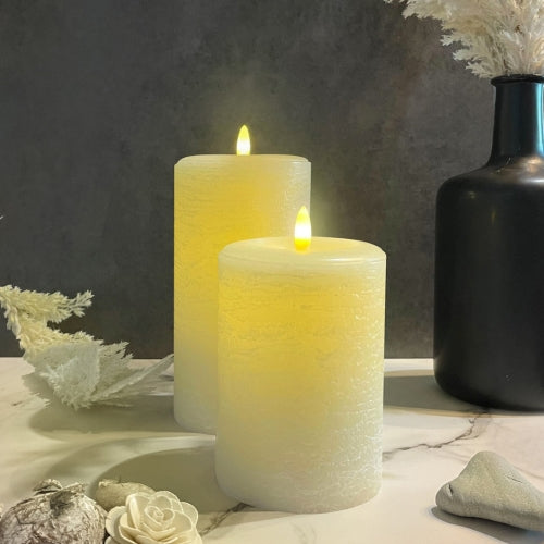 Signature Flameless Wax Pillar LED Candle Linen White