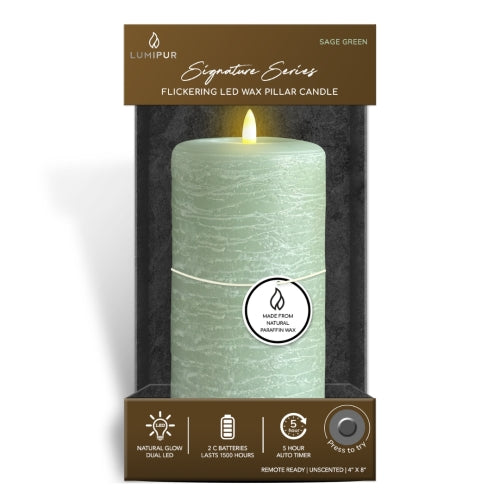 Signature Sage Green Flameless Pillar Candles