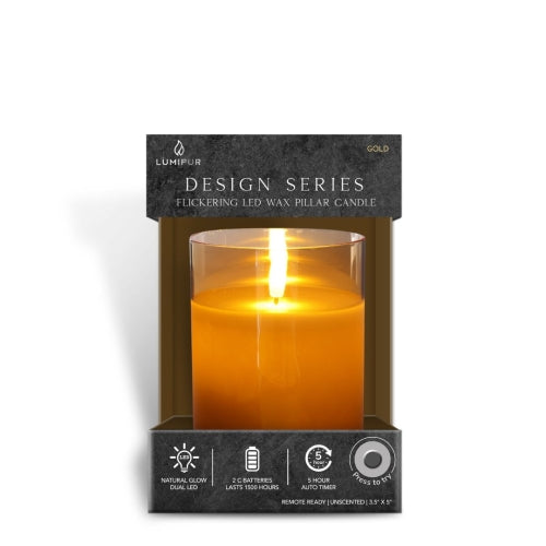 Design Glass Gold Flameless Pillar Candle