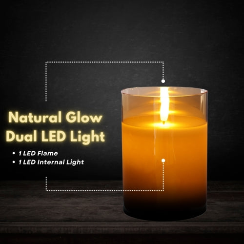 Design Glass Gold Flameless Pillar Candle