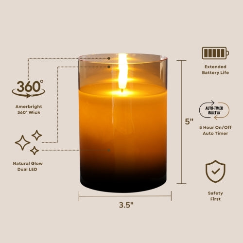 Design Glass Gold Flameless Pillar Candle