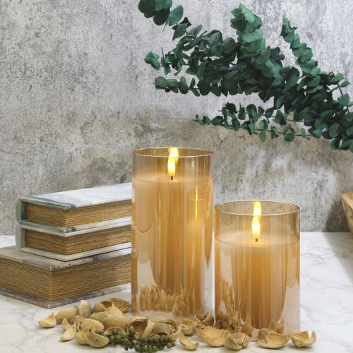 Design Glass Gold Flameless Pillar Candle