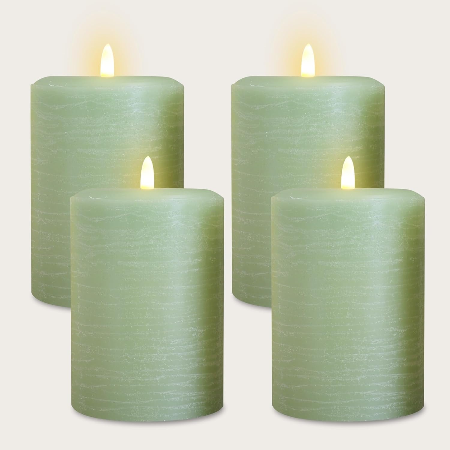 Signature Natural Glow Flameless Wax Pillar 2 Pack LED Candle 3.5" x 7" Sage Green