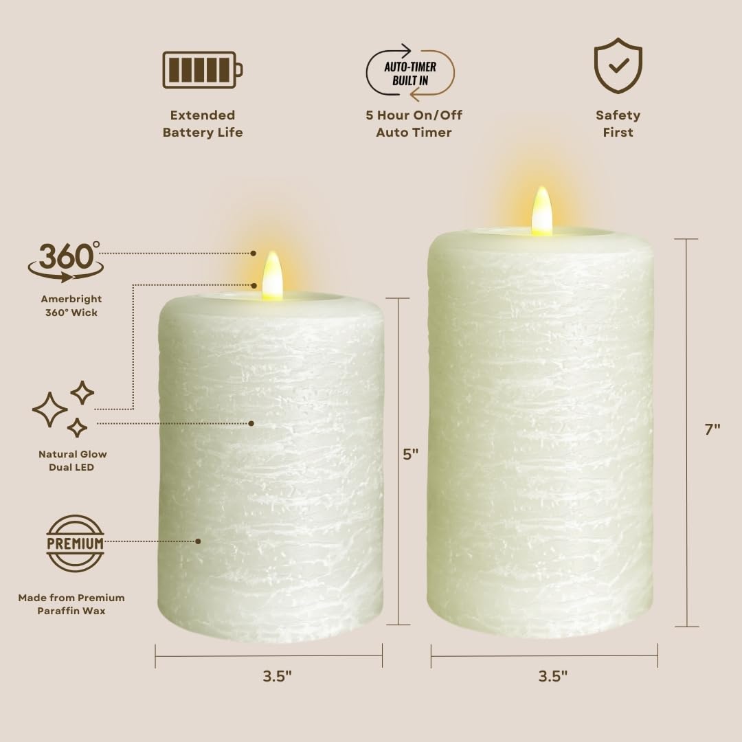 Signature Flameless Wax Pillar LED Candle Linen White