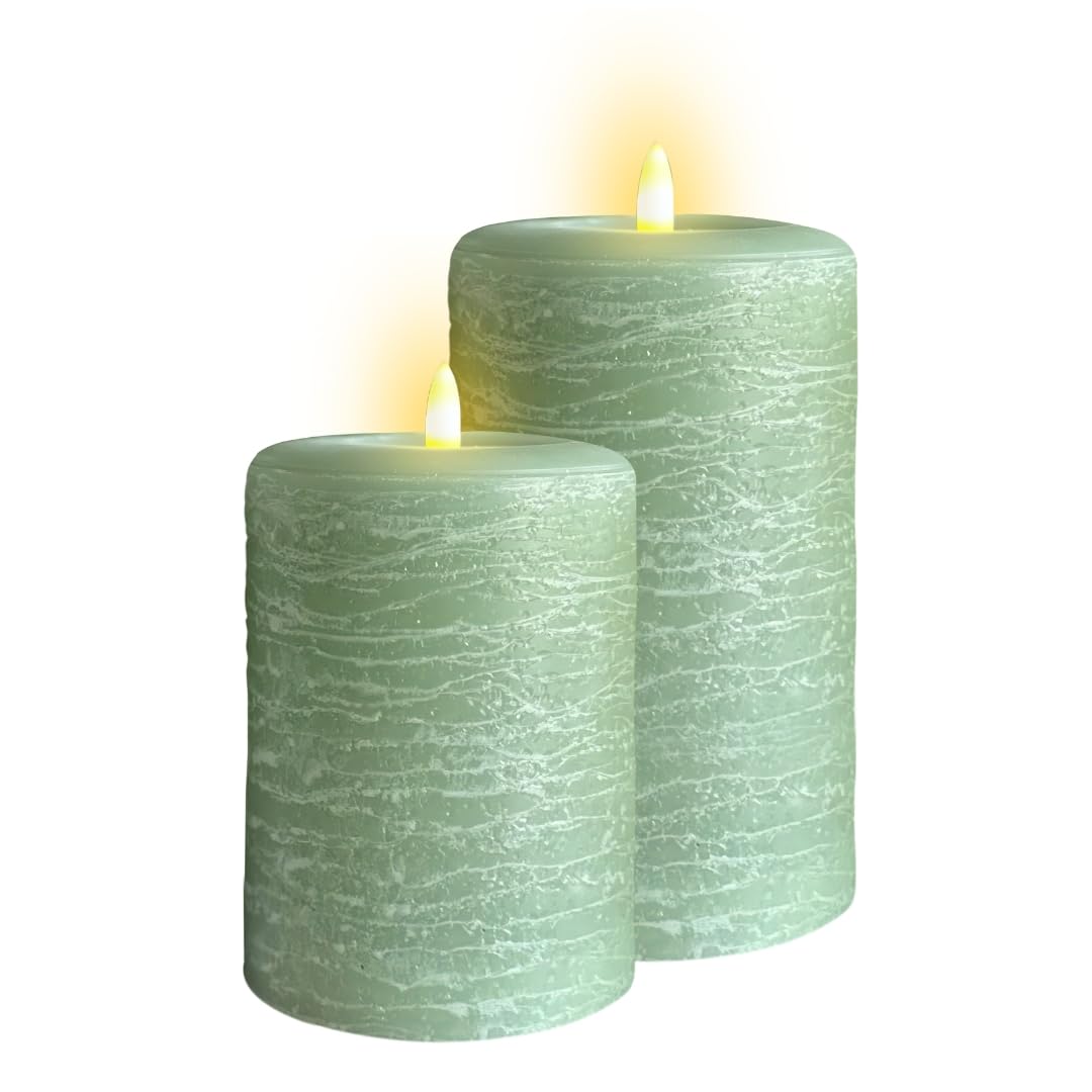 Signature Natural Glow Flameless Wax Pillar 2 Pack LED Candle 3.5" x 7" Sage Green