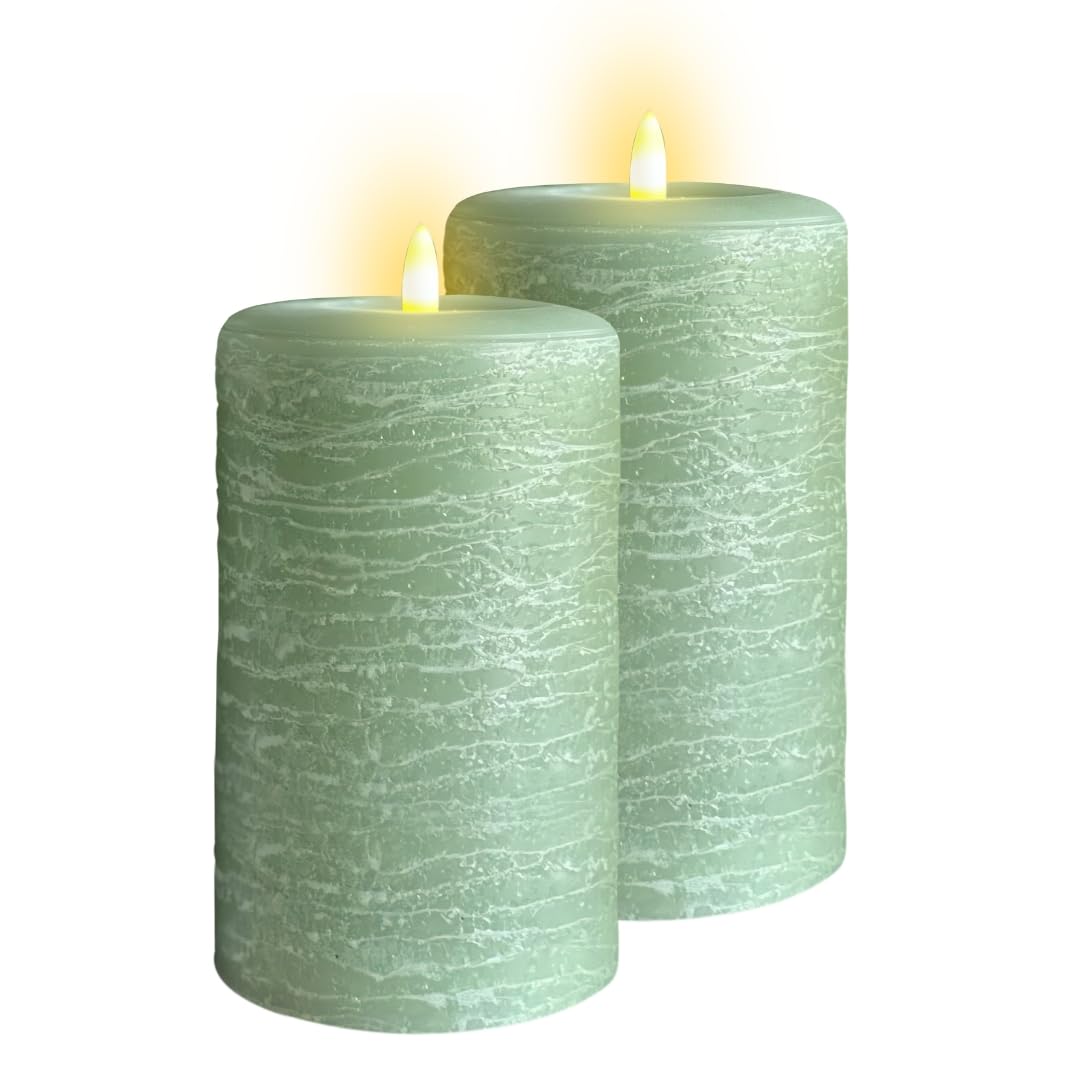Signature Natural Glow Flameless Wax Pillar 2 Pack LED Candle 3.5" x 7" Sage Green