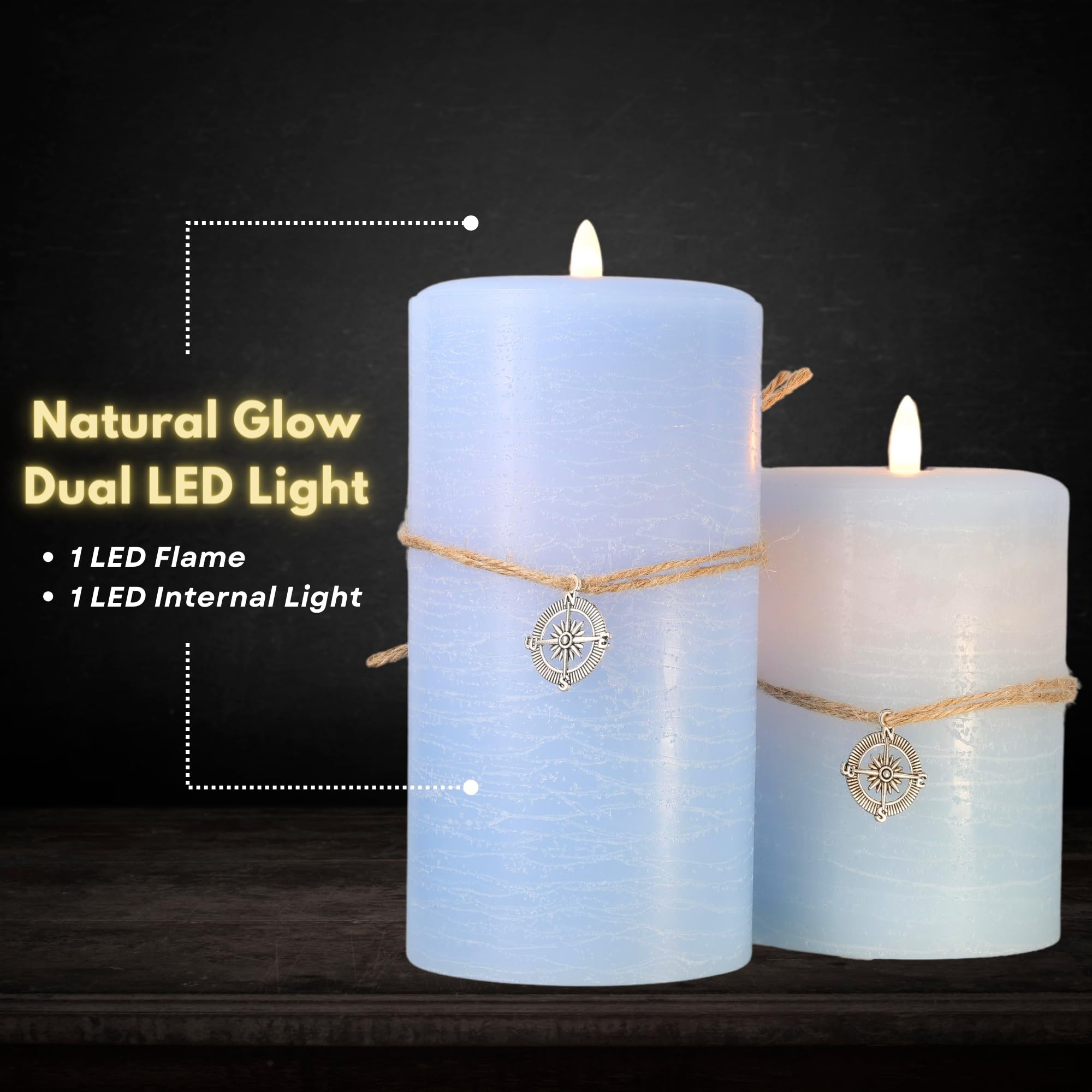 Coastal Flameless LED Wax Pillar Candle Powder Blue