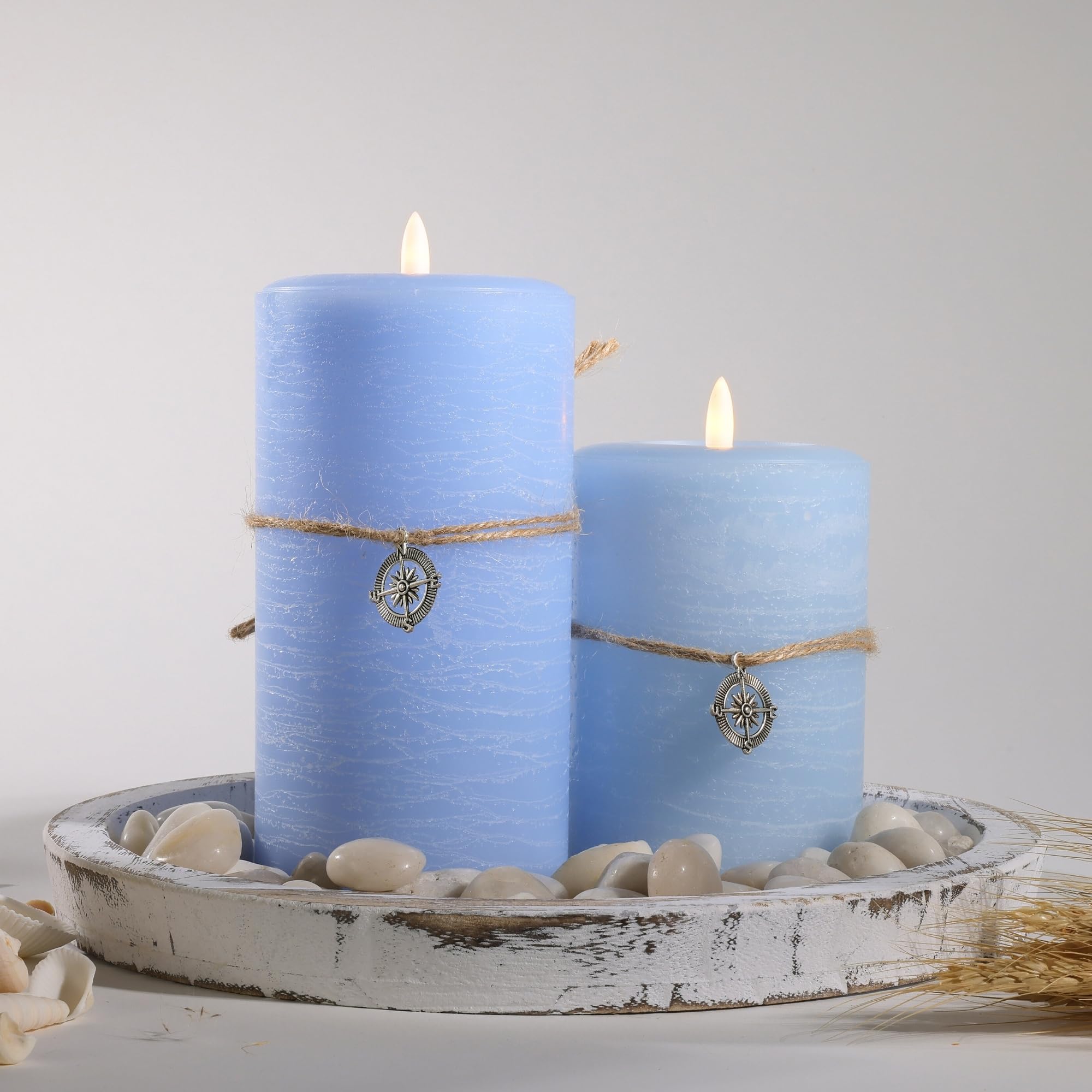 Coastal Flameless LED Wax Pillar Candle Powder Blue