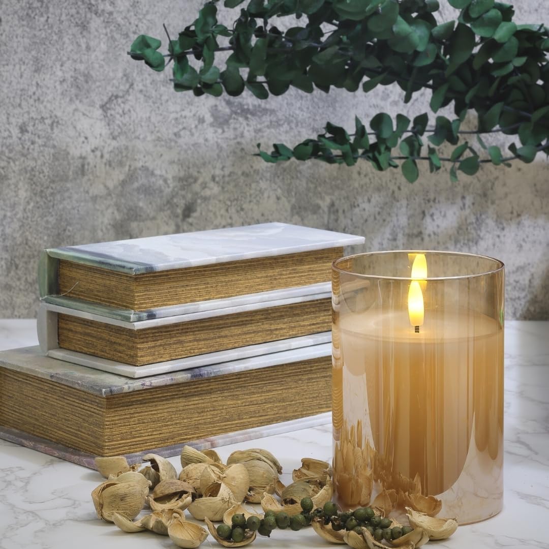 Design Glass Gold Flameless Pillar Candle