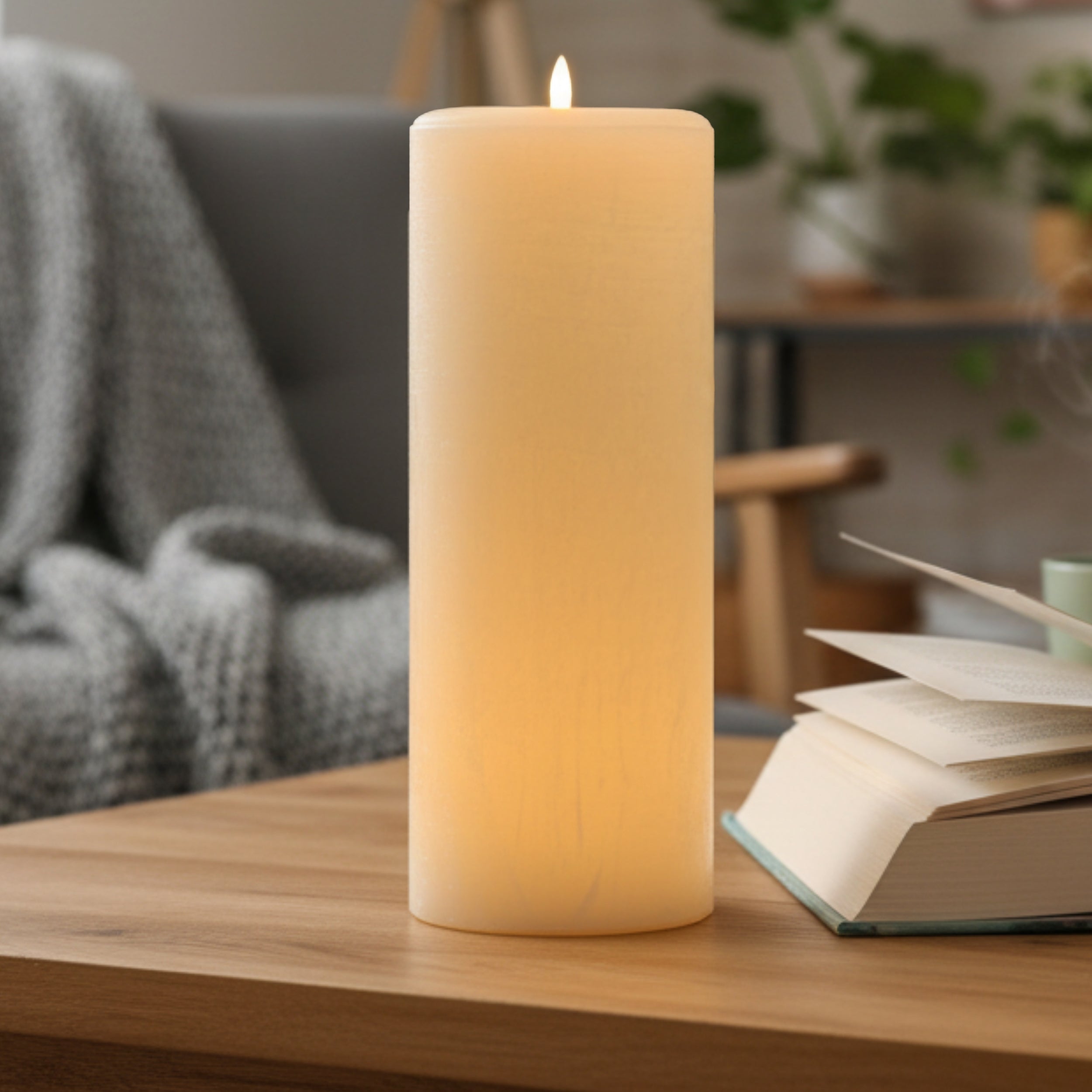 Essential 12" Oversize LED Pillar Candle – Essential Series Real Paraffin Wax Flickering Flame with Dual LED Natural Glow & Auto-Timer – 5" Diameter, AmberBright 360 Wick
