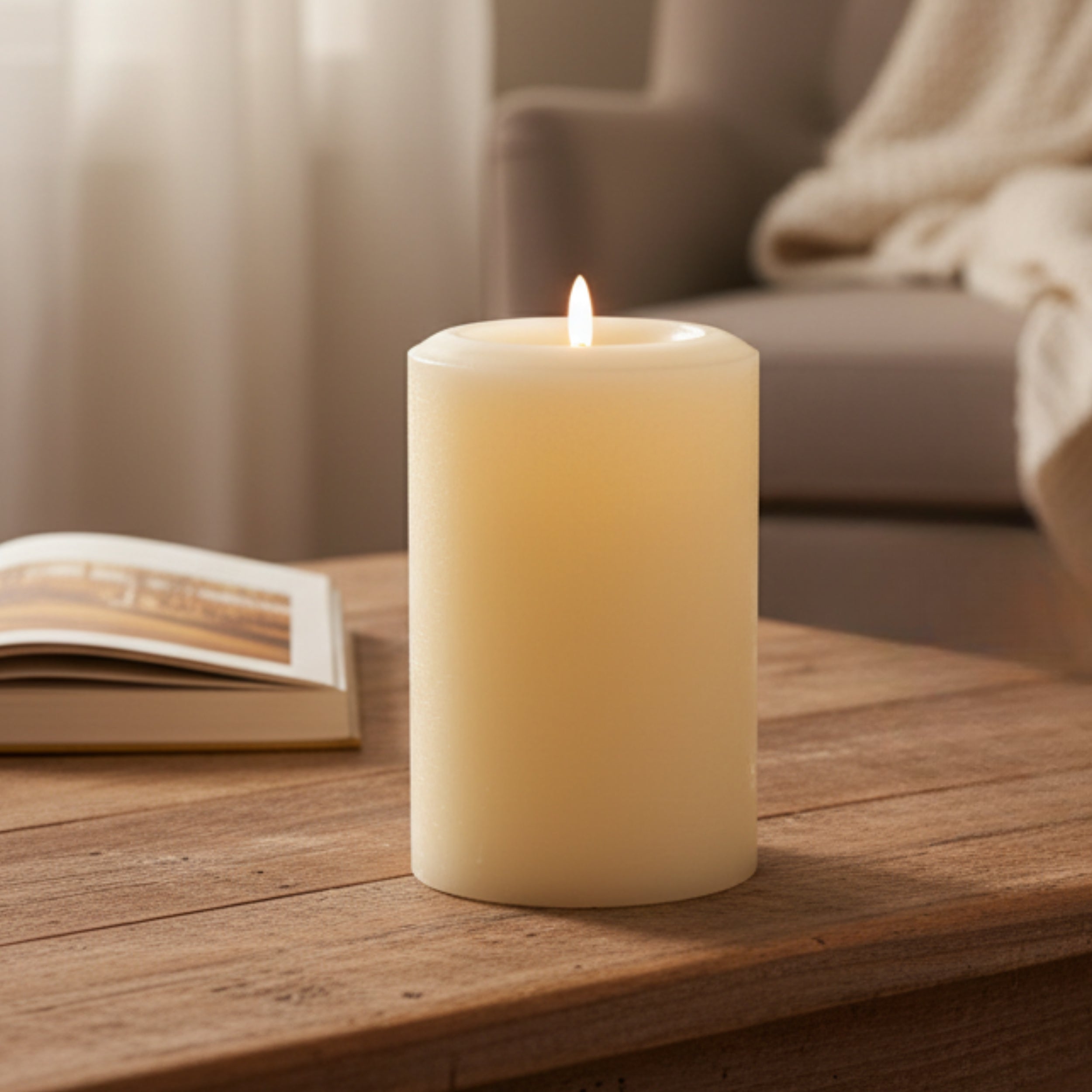 Essential Series 8" Oversize LED Pillar Candle – Real Paraffin Wax with Amberbright 360° Flickering Wick & Auto-Timer