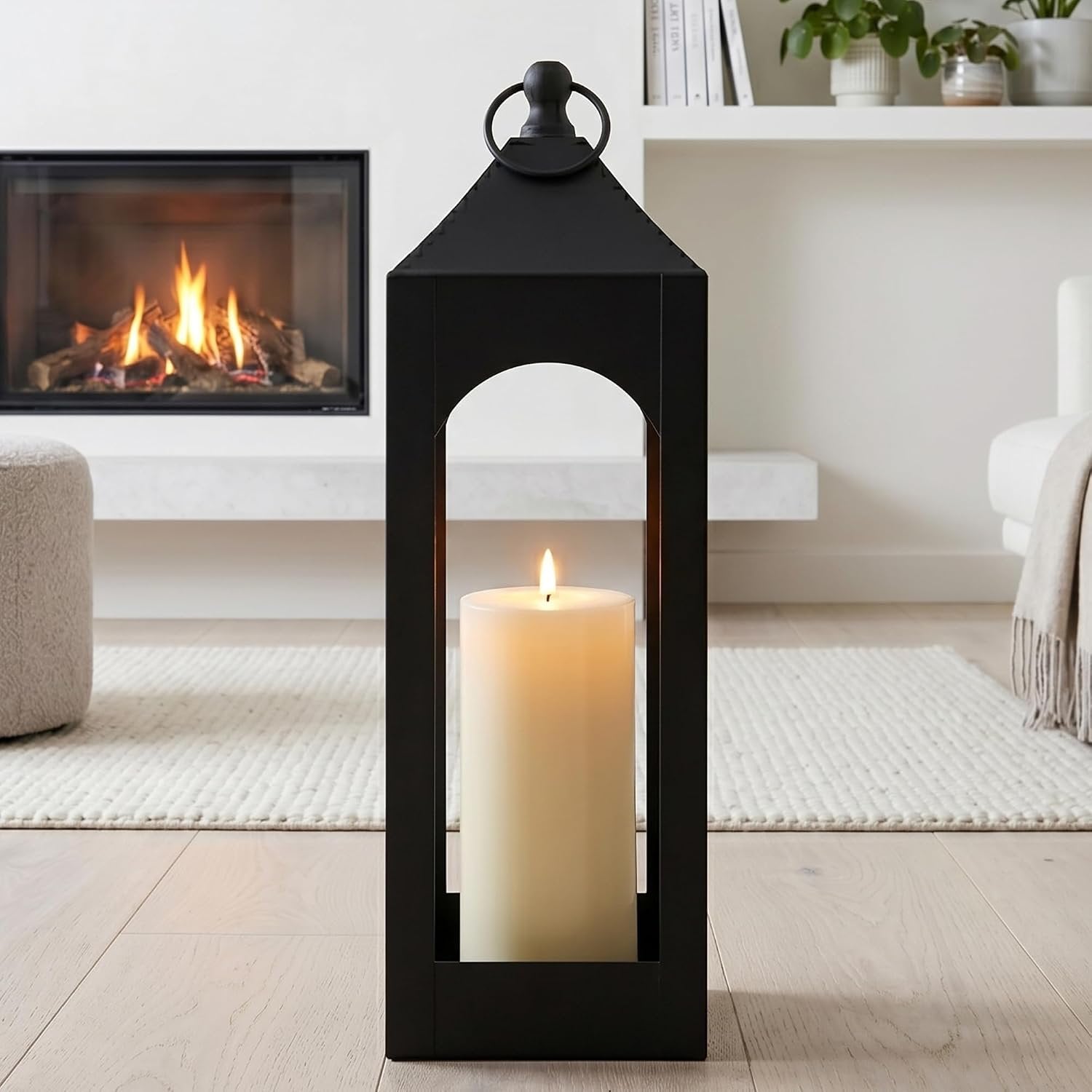 23-Inch Premium Iron Lantern - Indoor & Outdoor with Weatherproof Flameless LED Candle