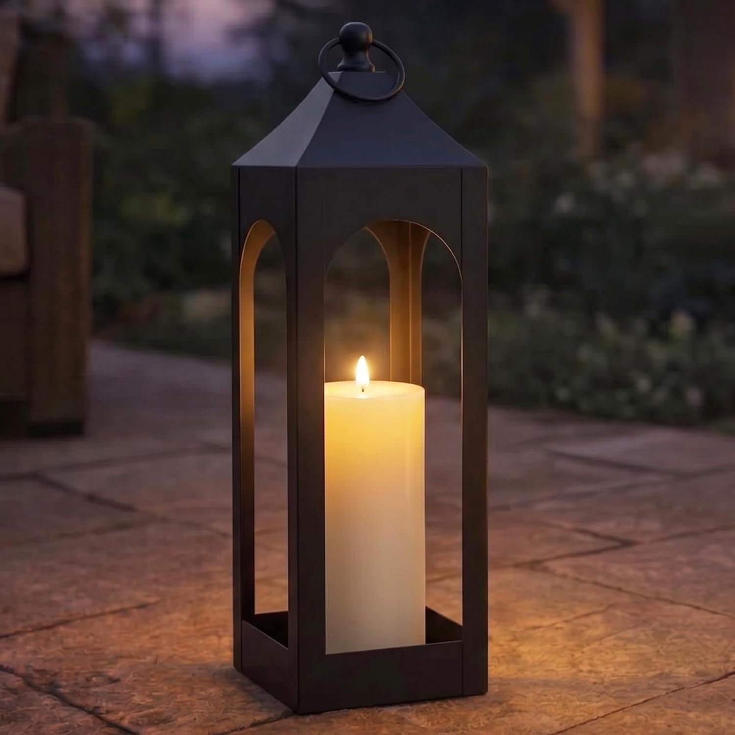23-Inch Premium Iron Lantern - Indoor & Outdoor with Weatherproof Flameless LED Candle