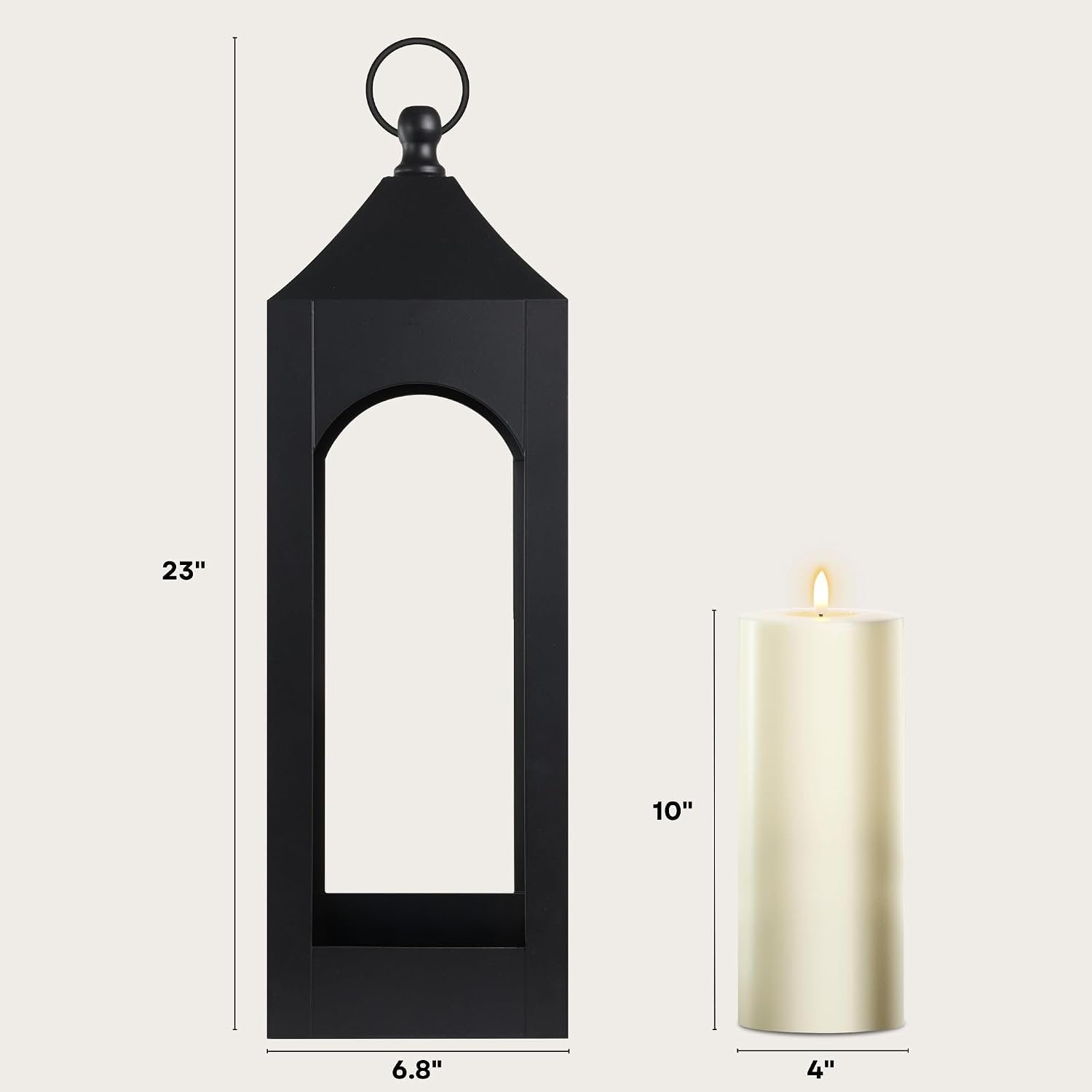 23-Inch Premium Iron Lantern - Indoor & Outdoor with Weatherproof Flameless LED Candle
