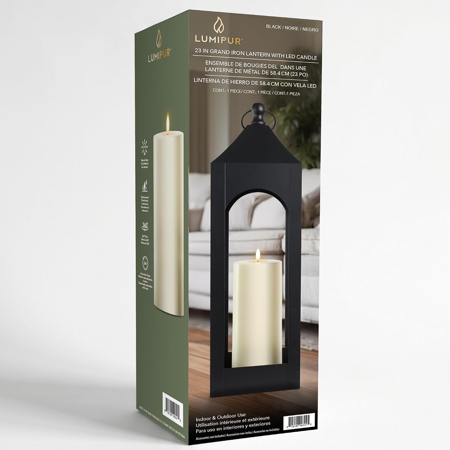 23-Inch Premium Iron Lantern - Indoor & Outdoor with Weatherproof Flameless LED Candle