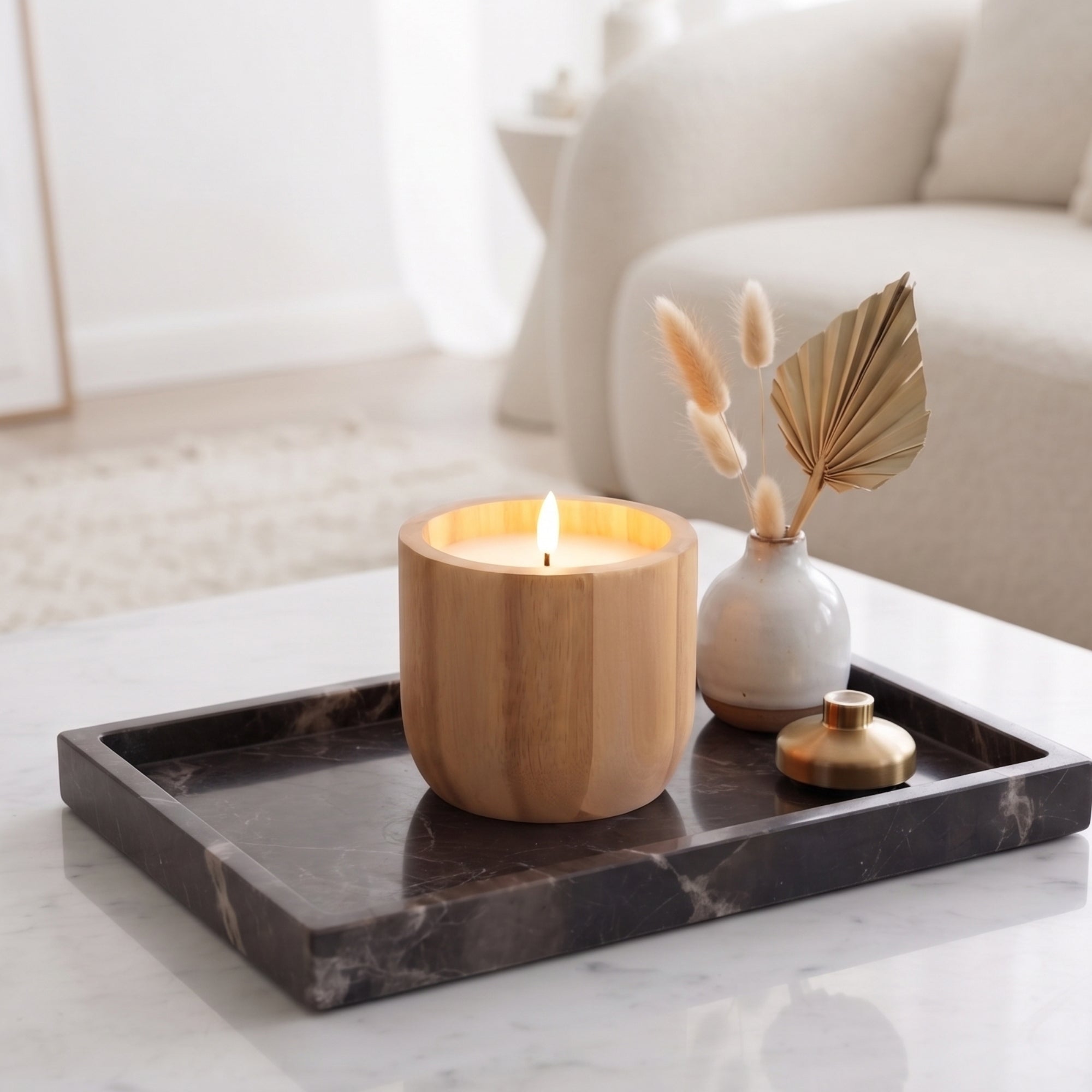 Signature Naturals Acacia Wood Flameless LED Candle Set, 3-Piece, AmberWick™ 360° Flicker Flame, Remote & Timer, Batteries Included