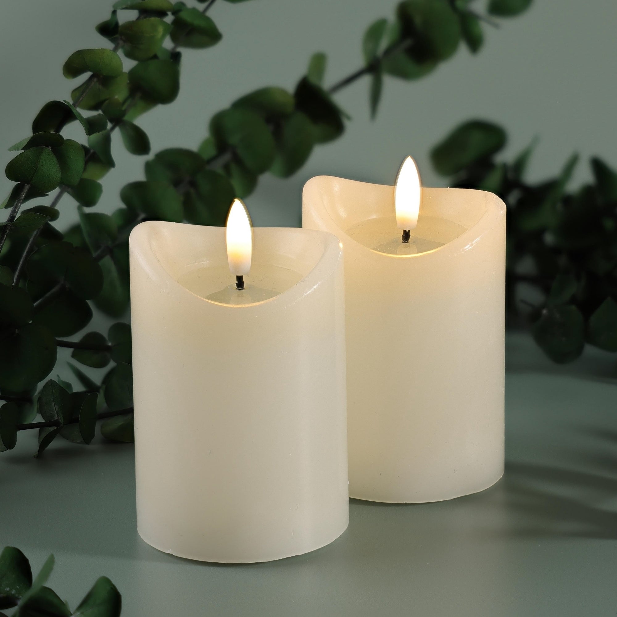 Basics Linen White Flameless Pillar Candles Set