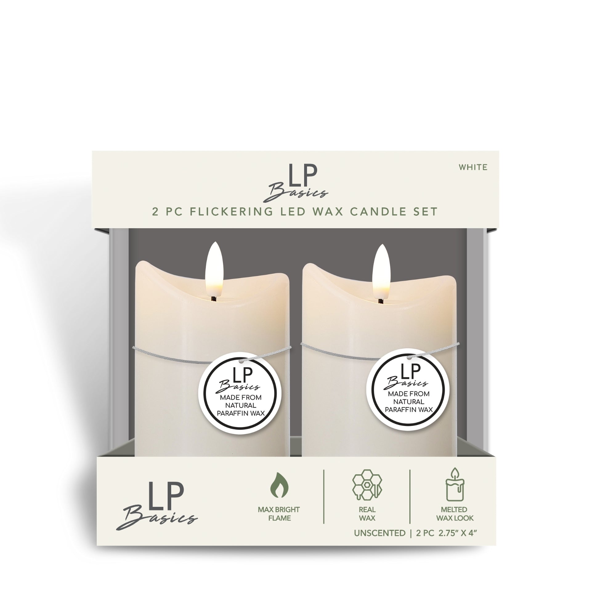 Basics Linen White Flameless Pillar Candles Set
