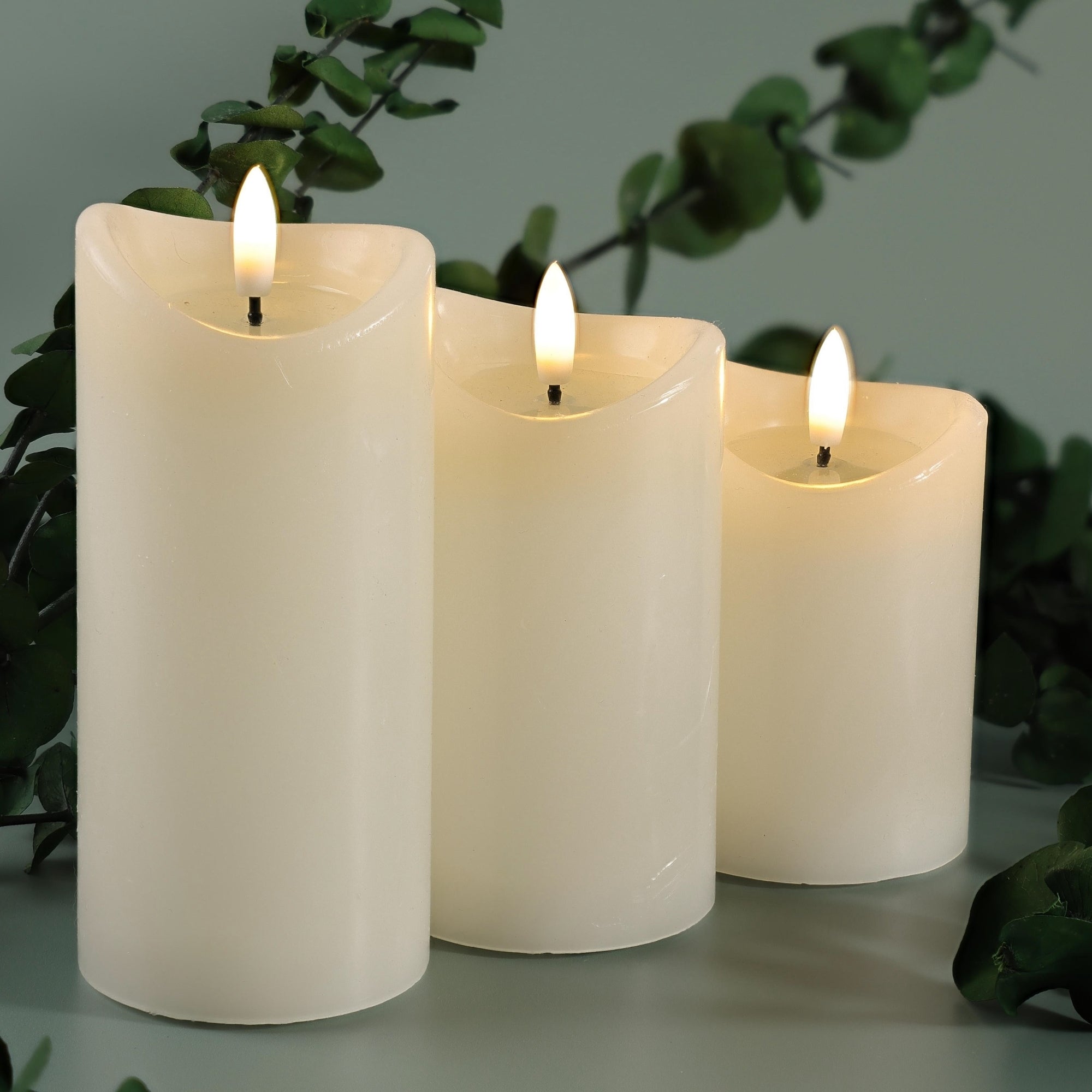 Basics Linen White Flameless Pillar Candles Set