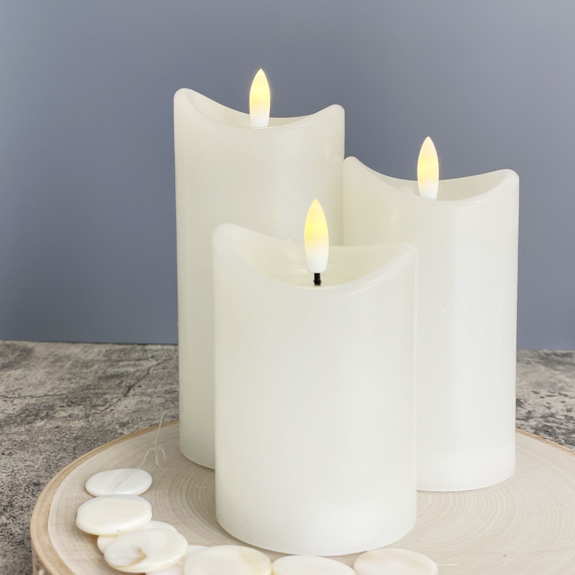 Basics Linen White Flameless Pillar Candles Set