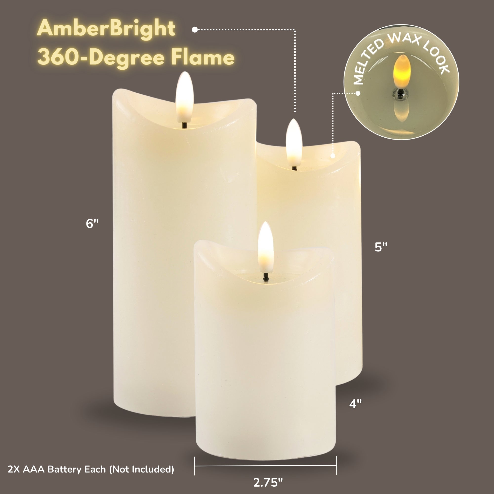 Basics Linen White Flameless Pillar Candles Set