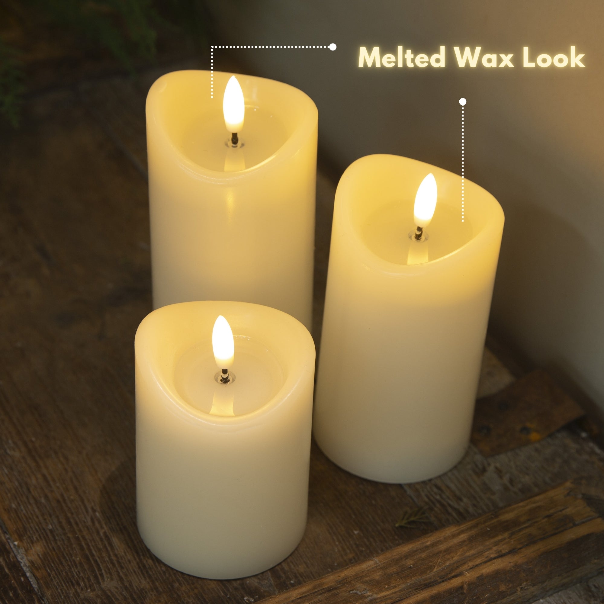 Basics Linen White Flameless Pillar Candles Set