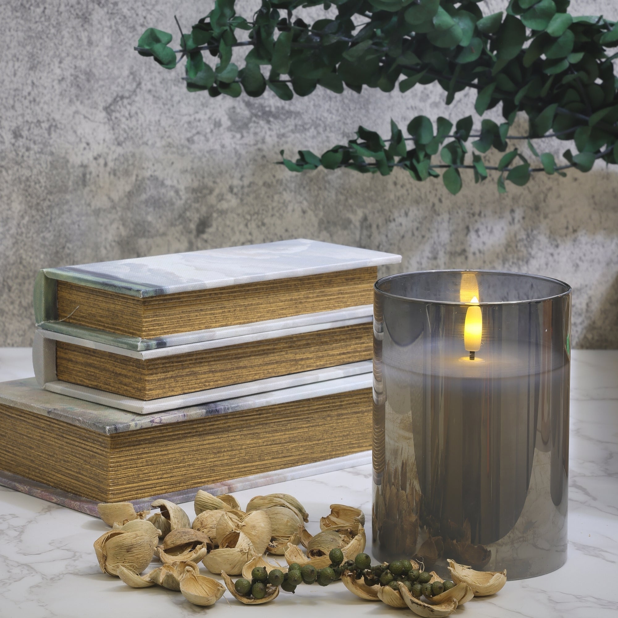 Design Glass Silver Flameless Pillar Candle