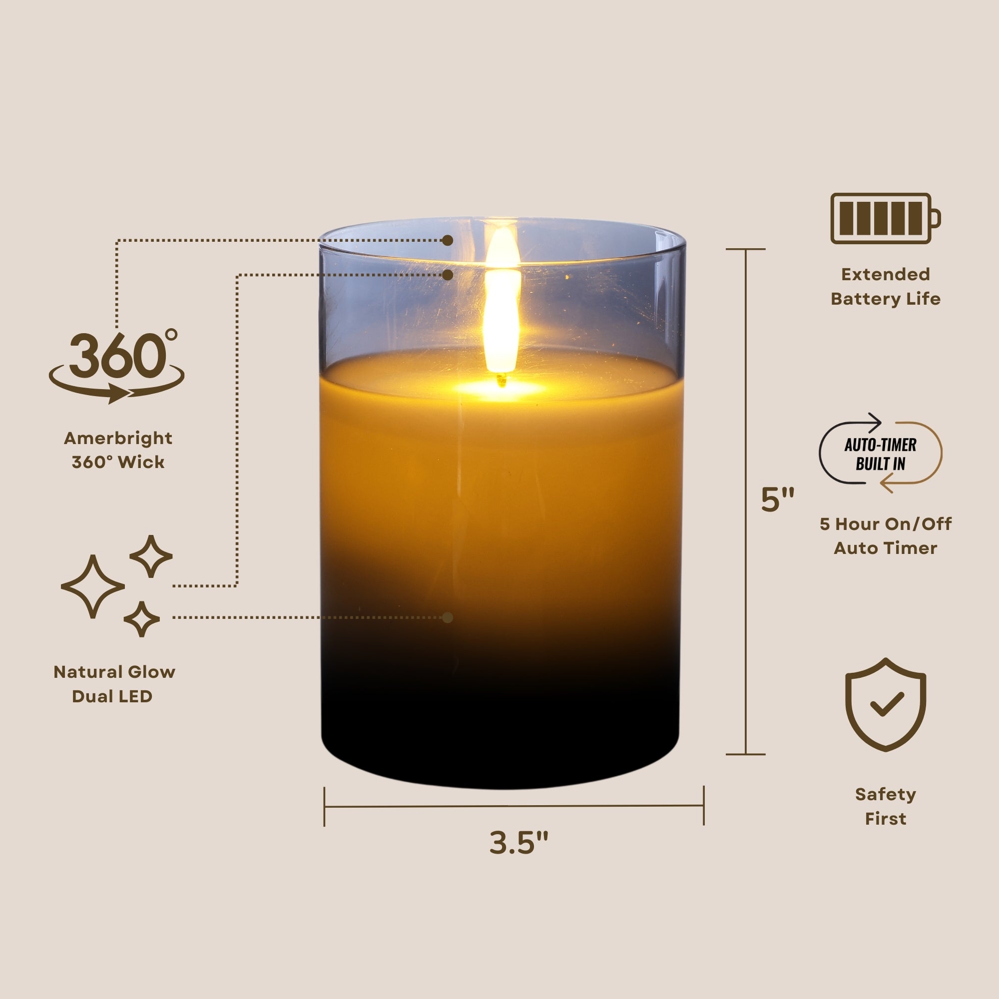 Design Glass Silver Flameless Pillar Candle