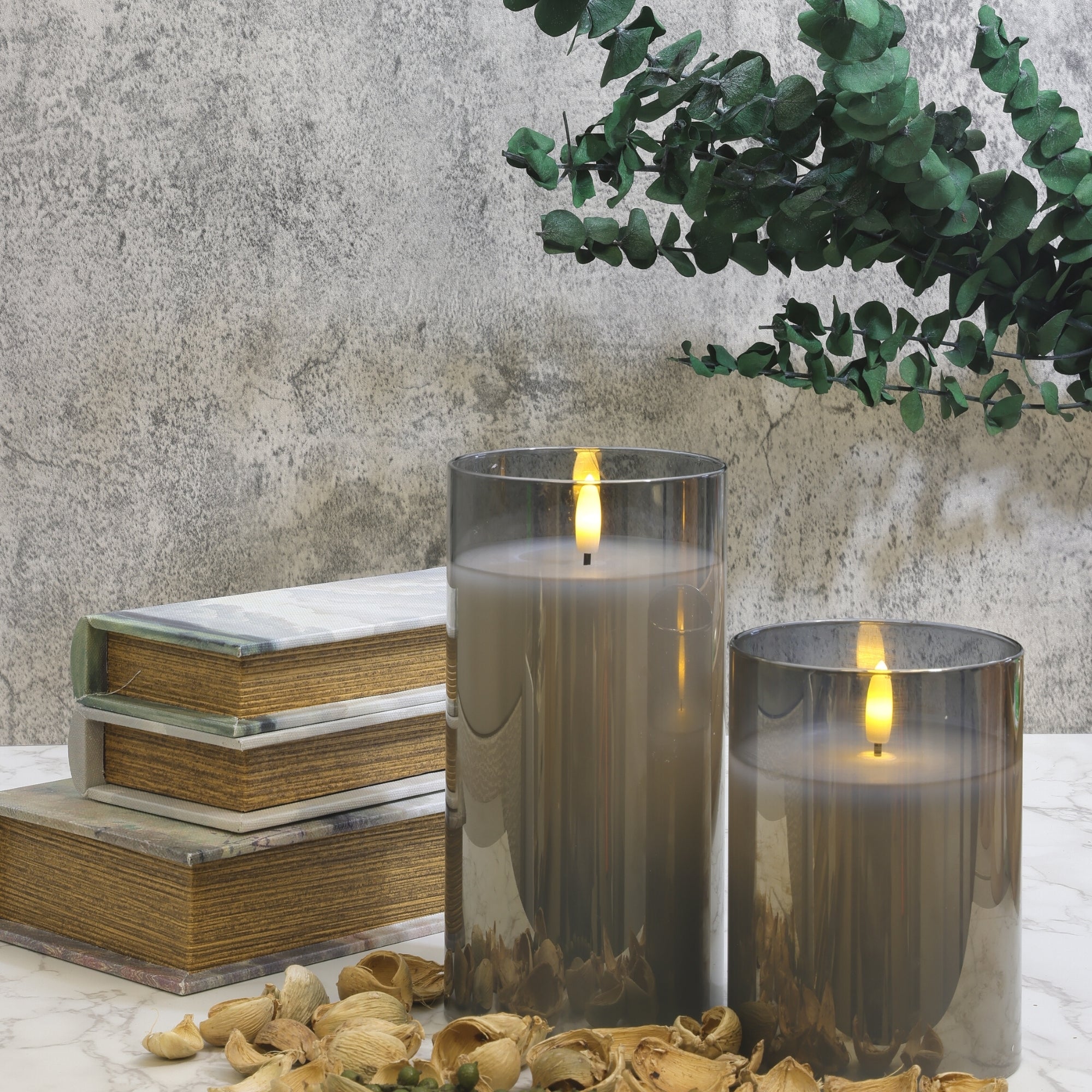 Design Glass Silver Flameless Pillar Candle