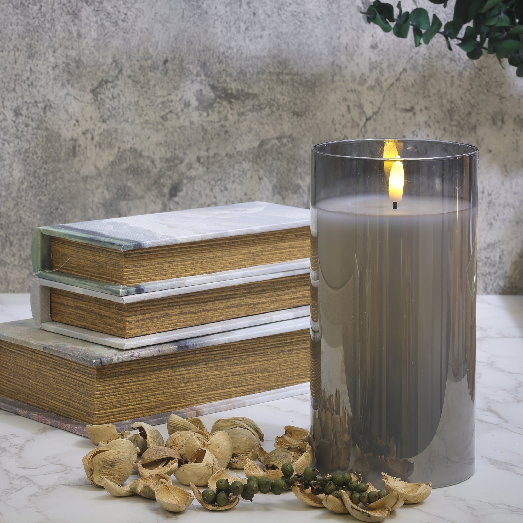 Design Glass Silver Flameless Pillar Candle