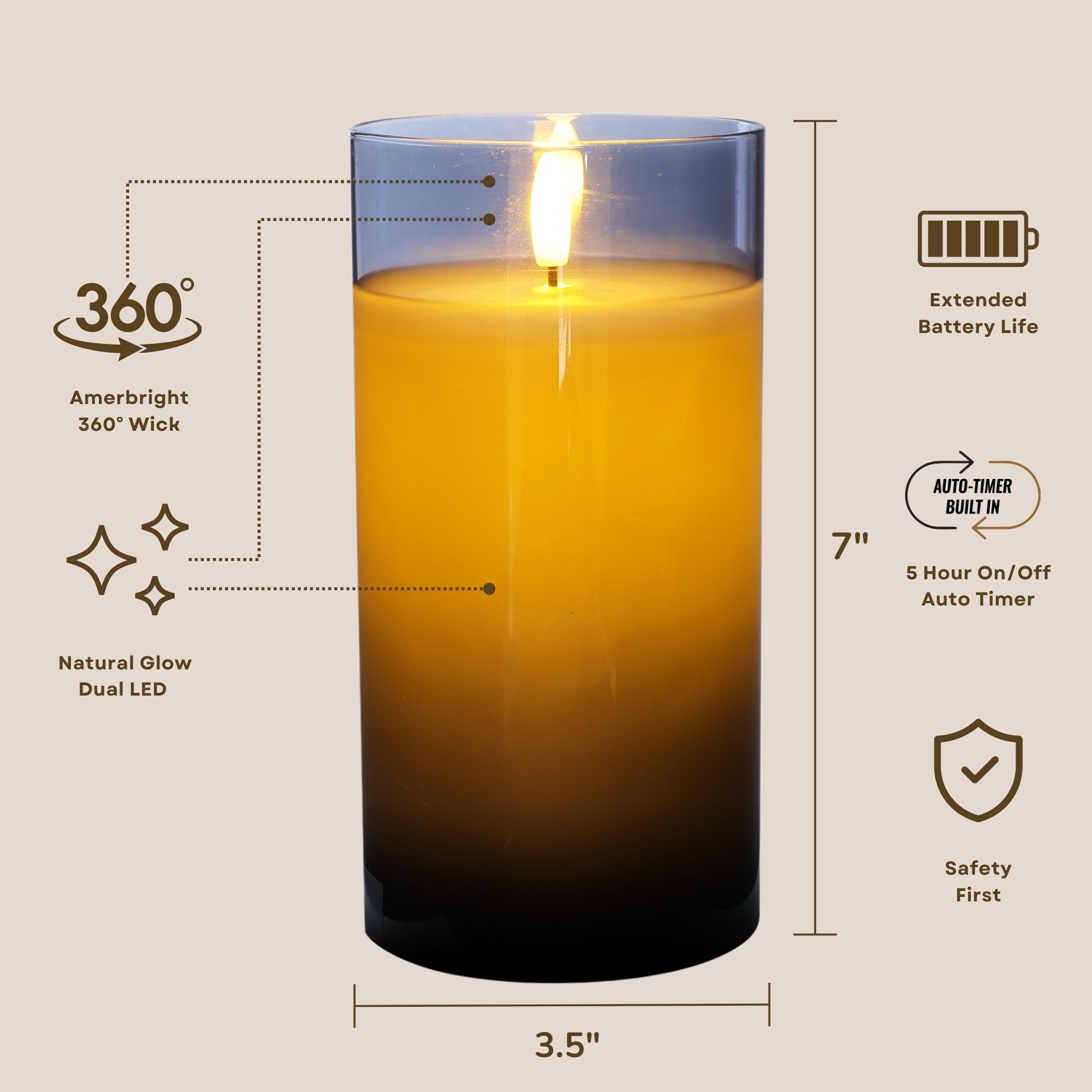 Design Glass Silver Flameless Pillar Candle