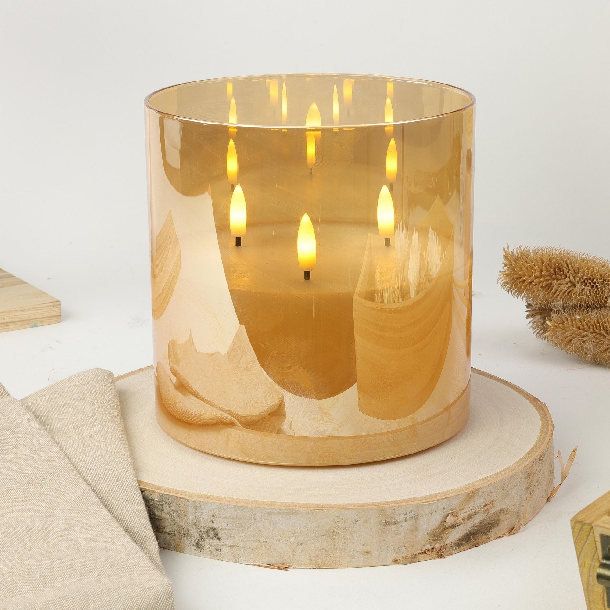 Design Glass Gold Flameless Pillar Candle