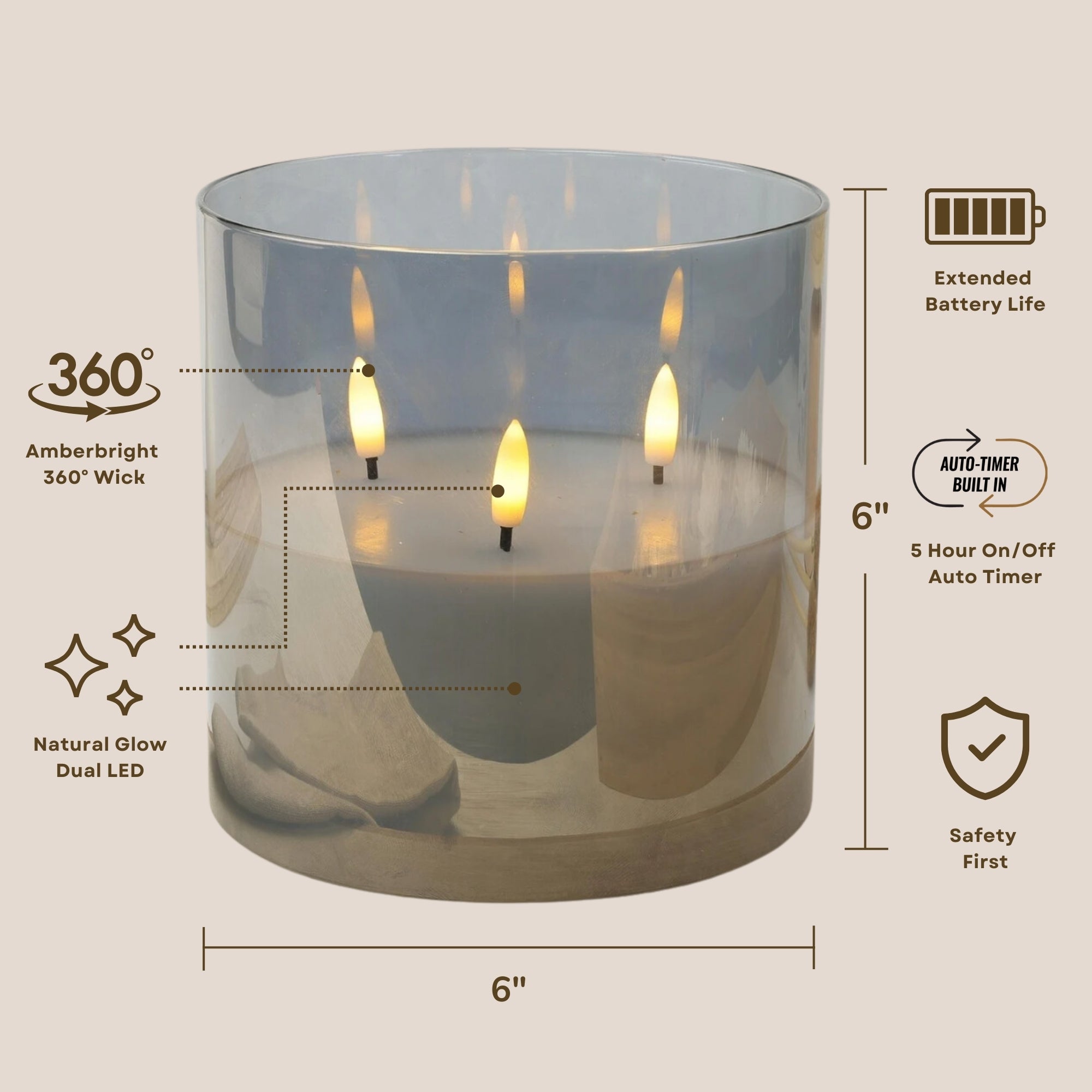 Design Glass Silver Flameless Pillar Candle