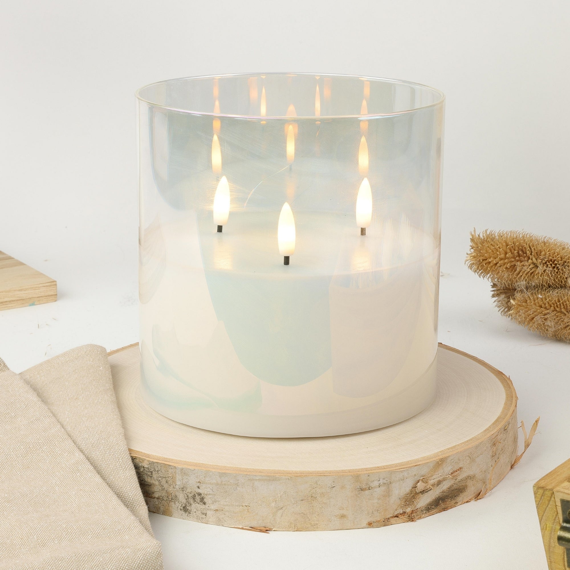Design Glass Pearl White Flameless Pillar Candle