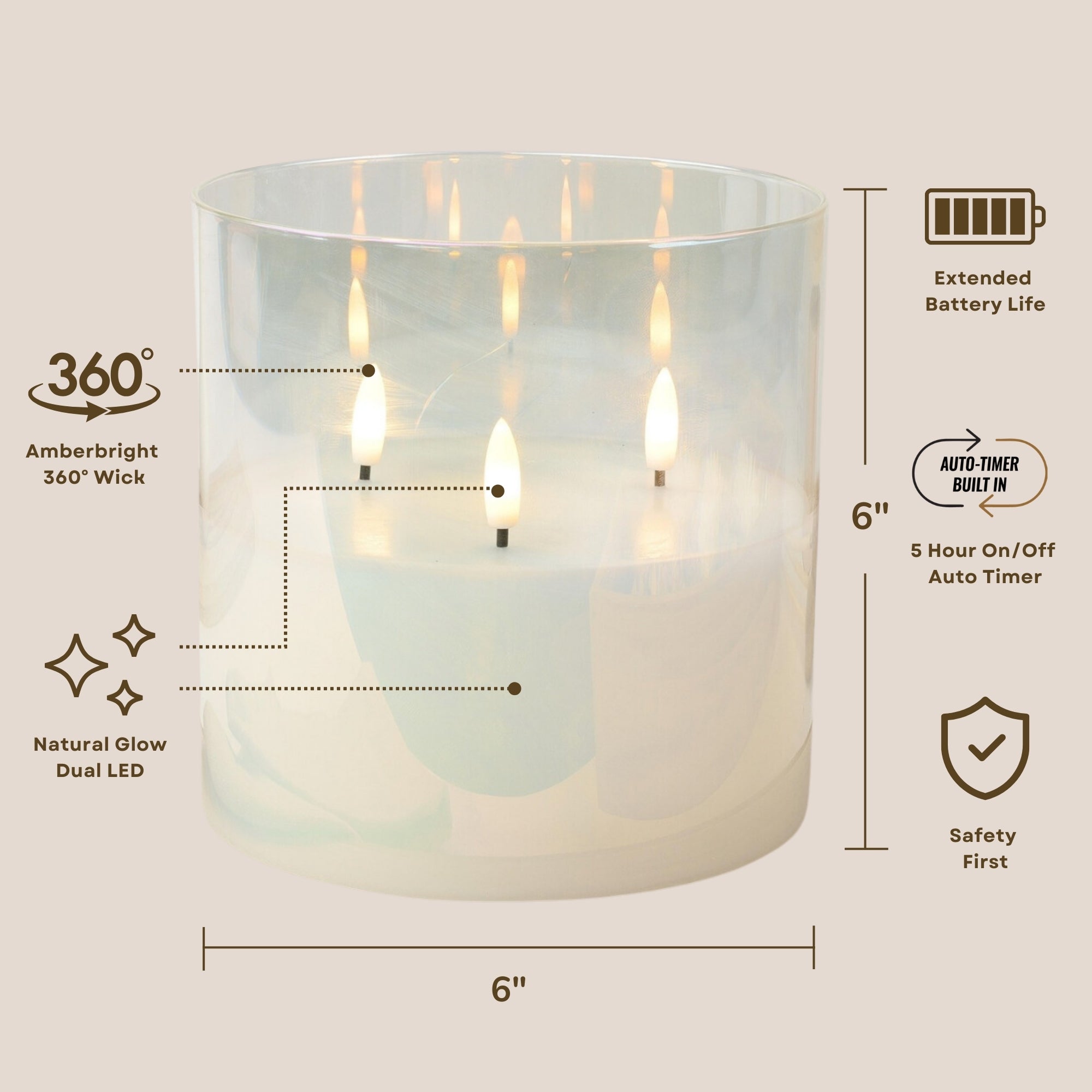 Design Glass Pearl White Flameless Pillar Candle