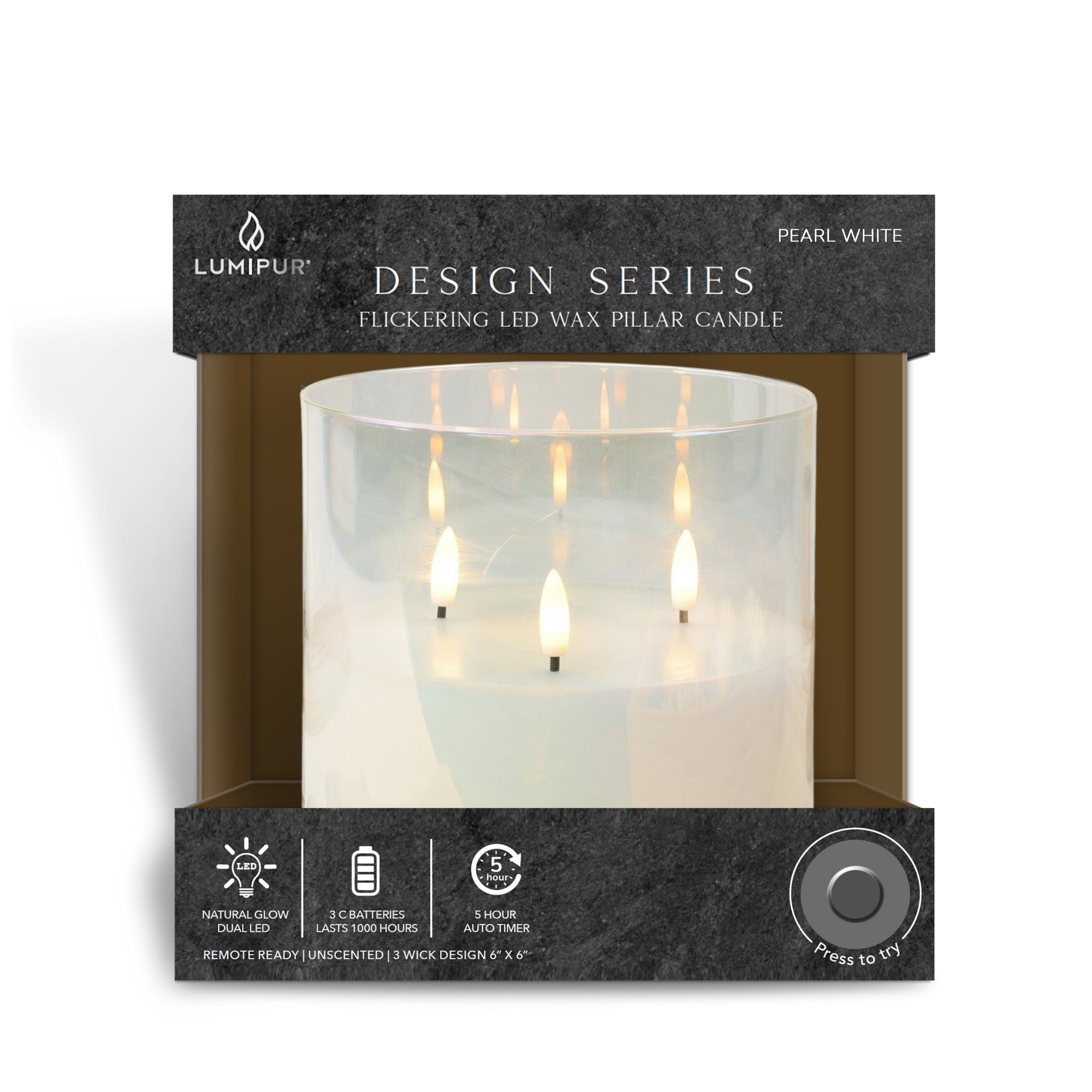 Design Glass Pearl White Flameless Pillar Candle