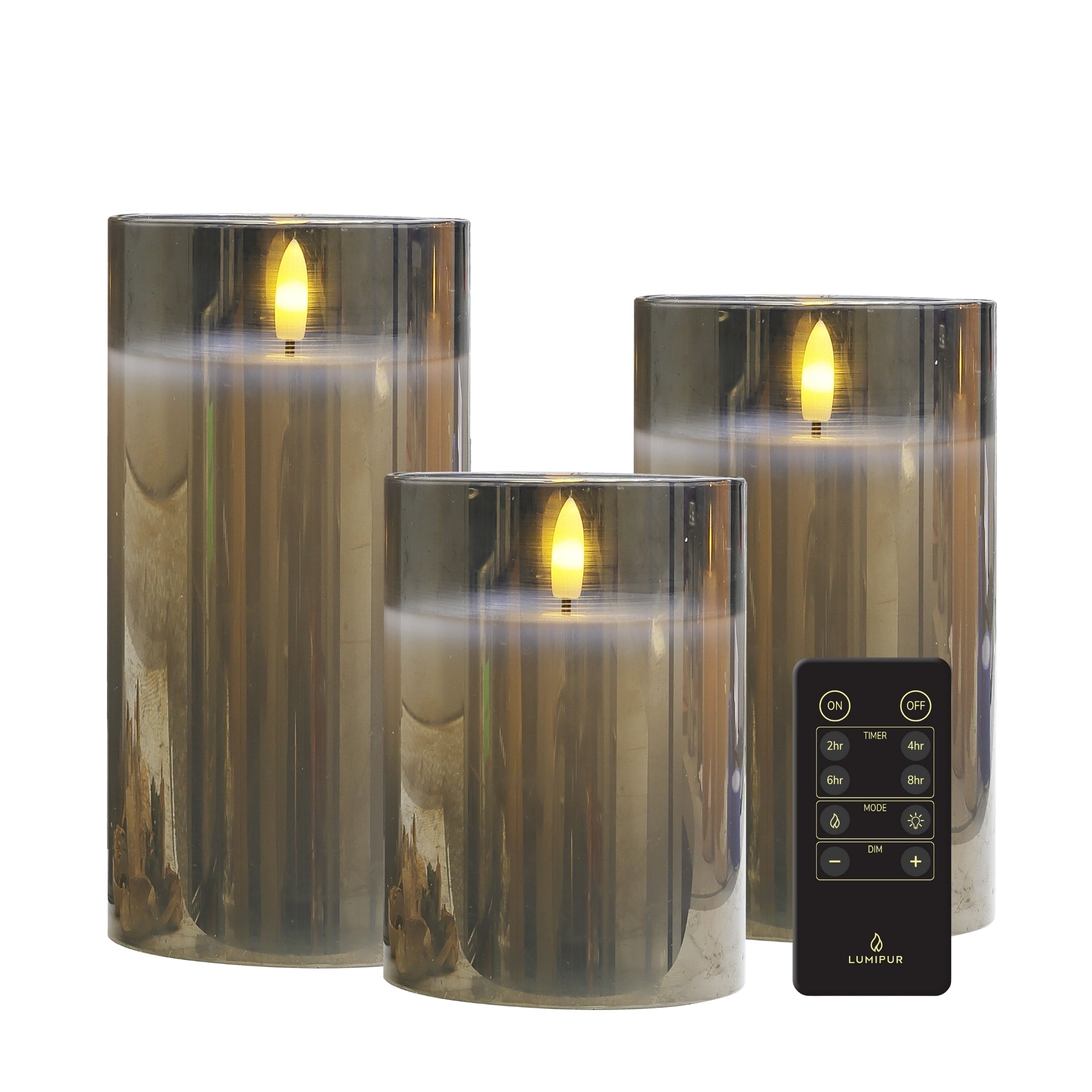 Design Glass Silver Flameless Pillar Candle