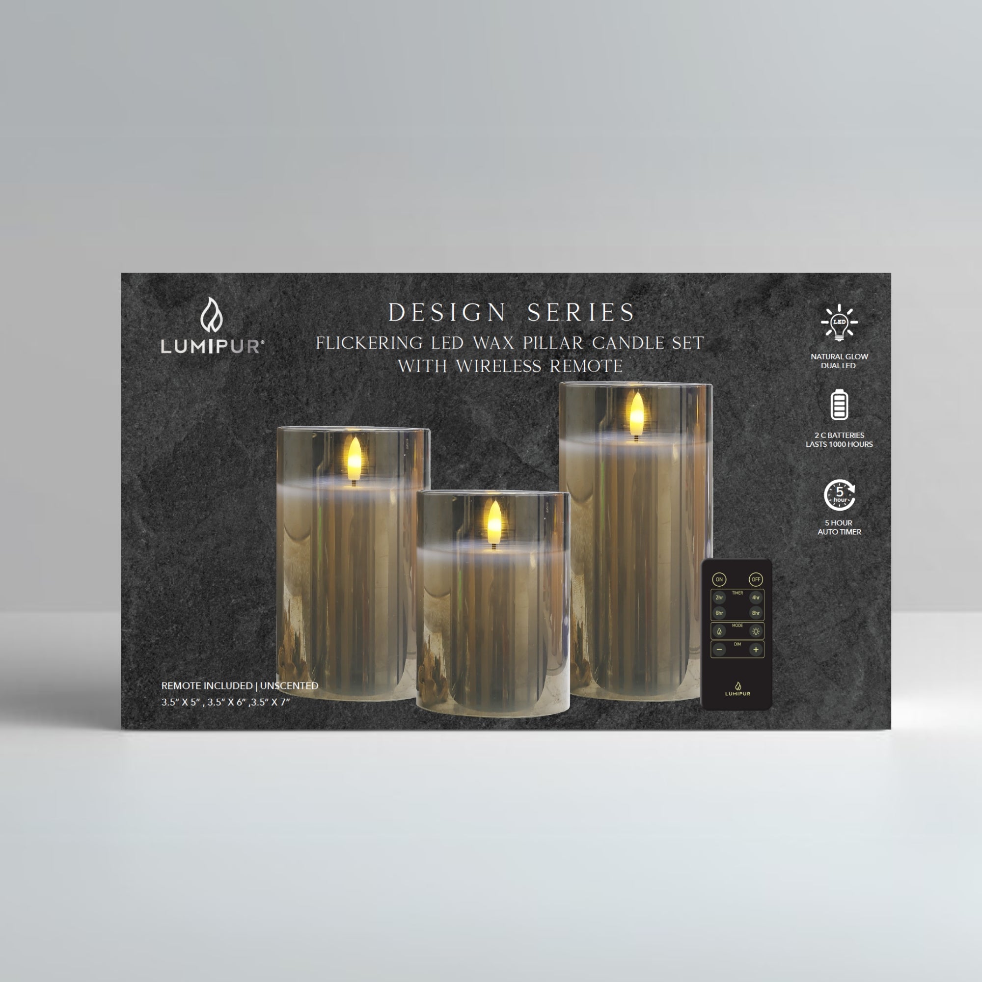 Design Glass Silver Flameless Pillar Candle