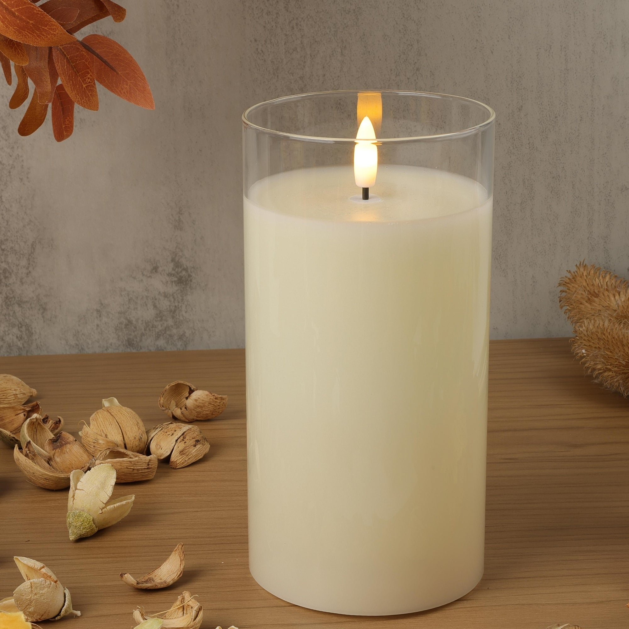 Design Glass Linen White Flameless Pillar Candle