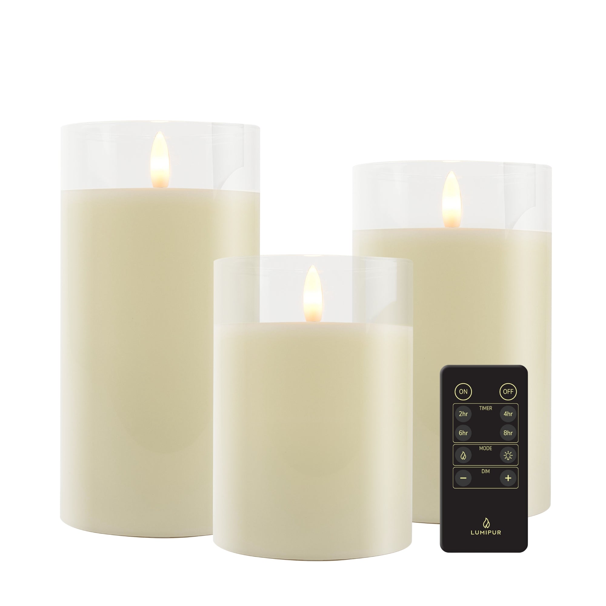 Design Glass Linen White Flameless Pillar Candle