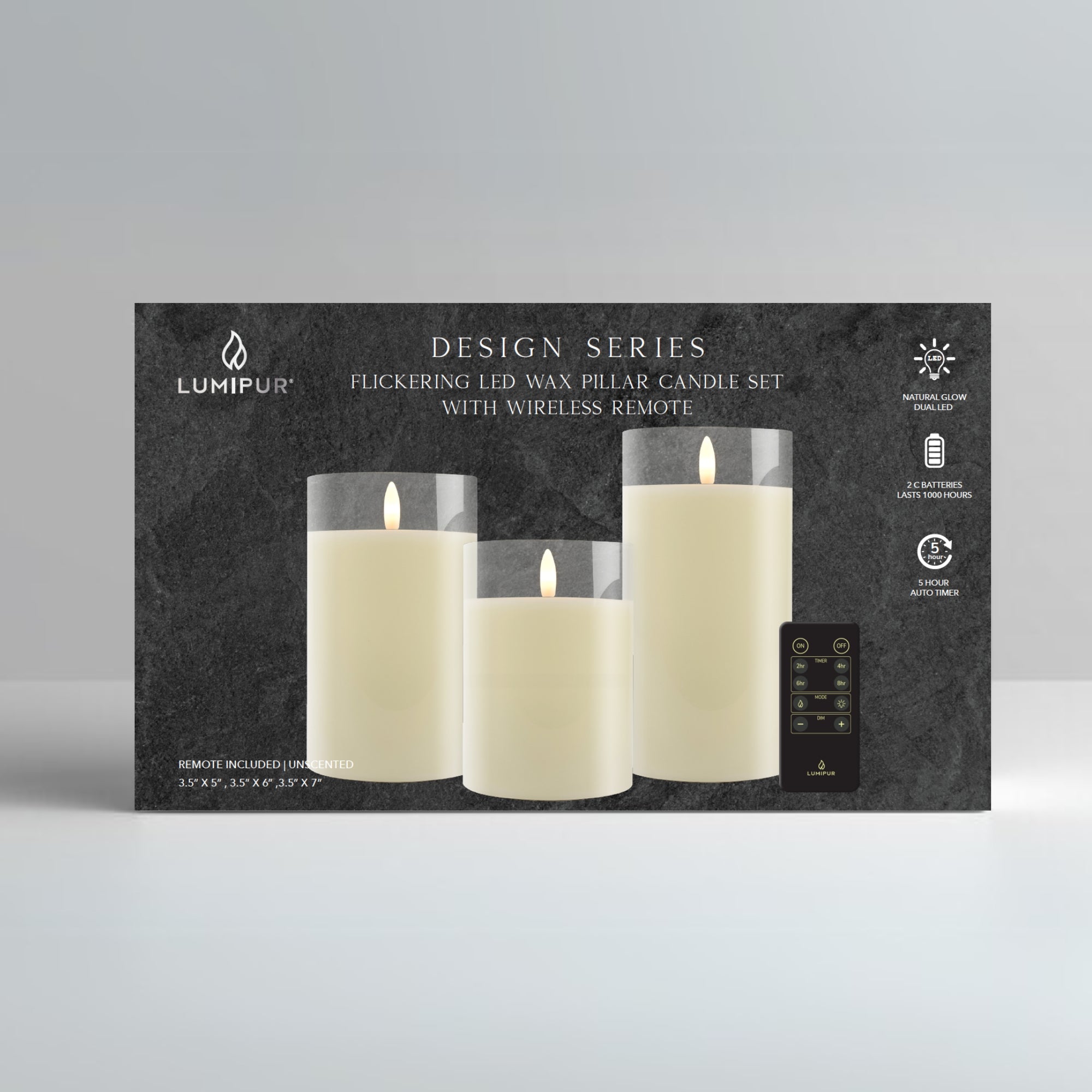 Design Glass Linen White Flameless Pillar Candle