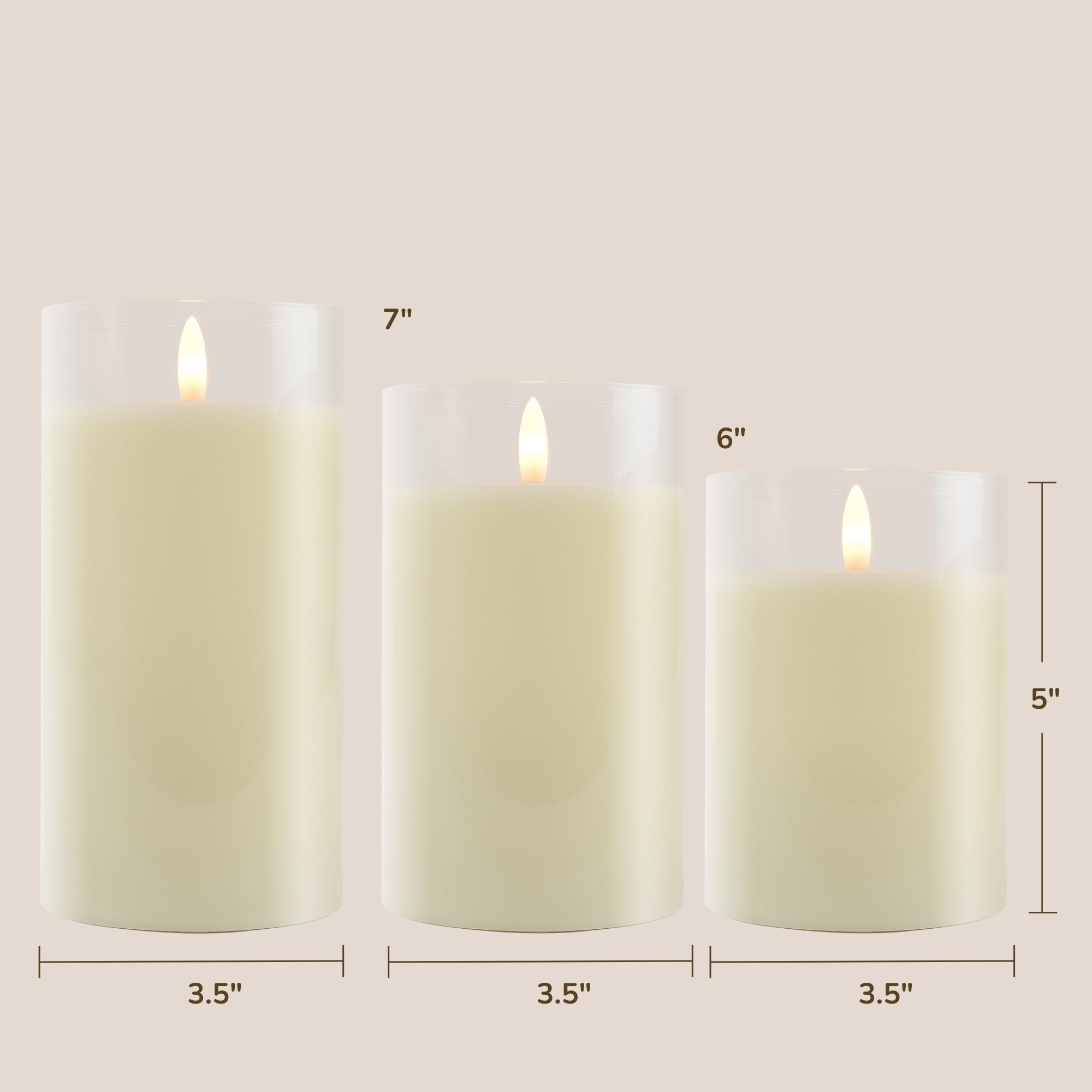 Design Glass Linen White Flameless Pillar Candle