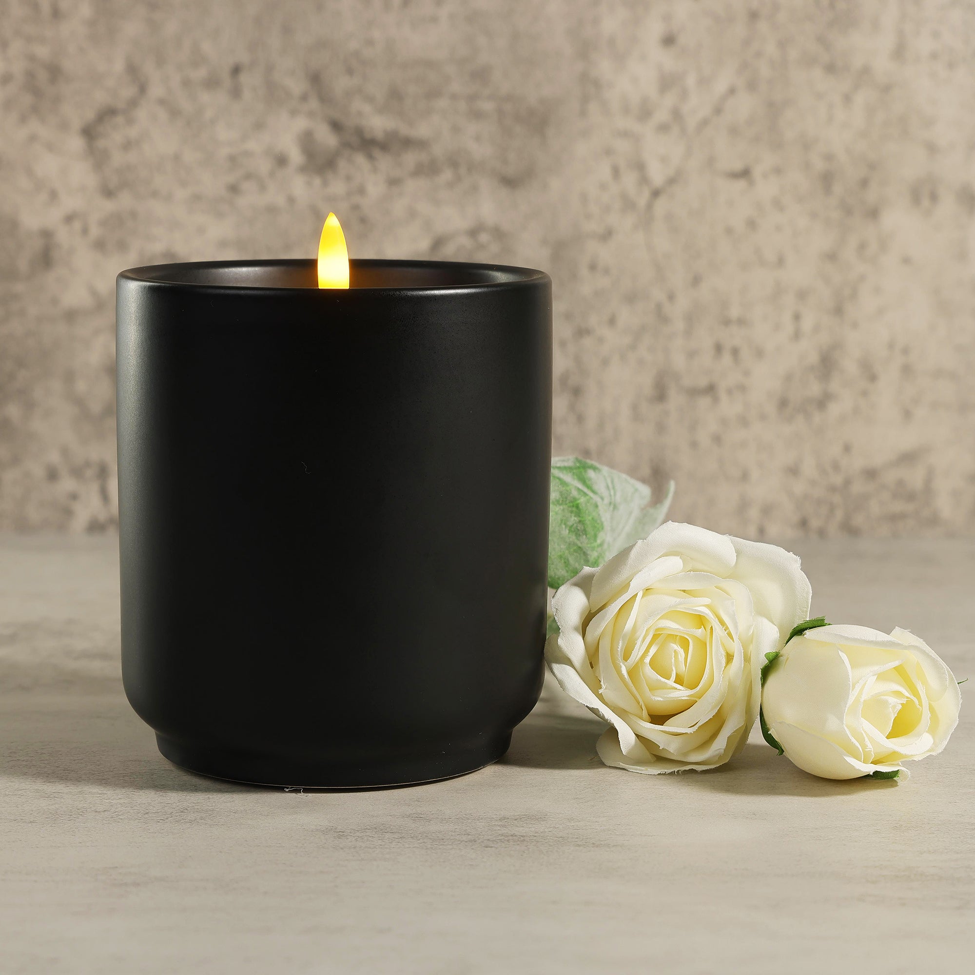 Design Stoneware Black Flameless Candle