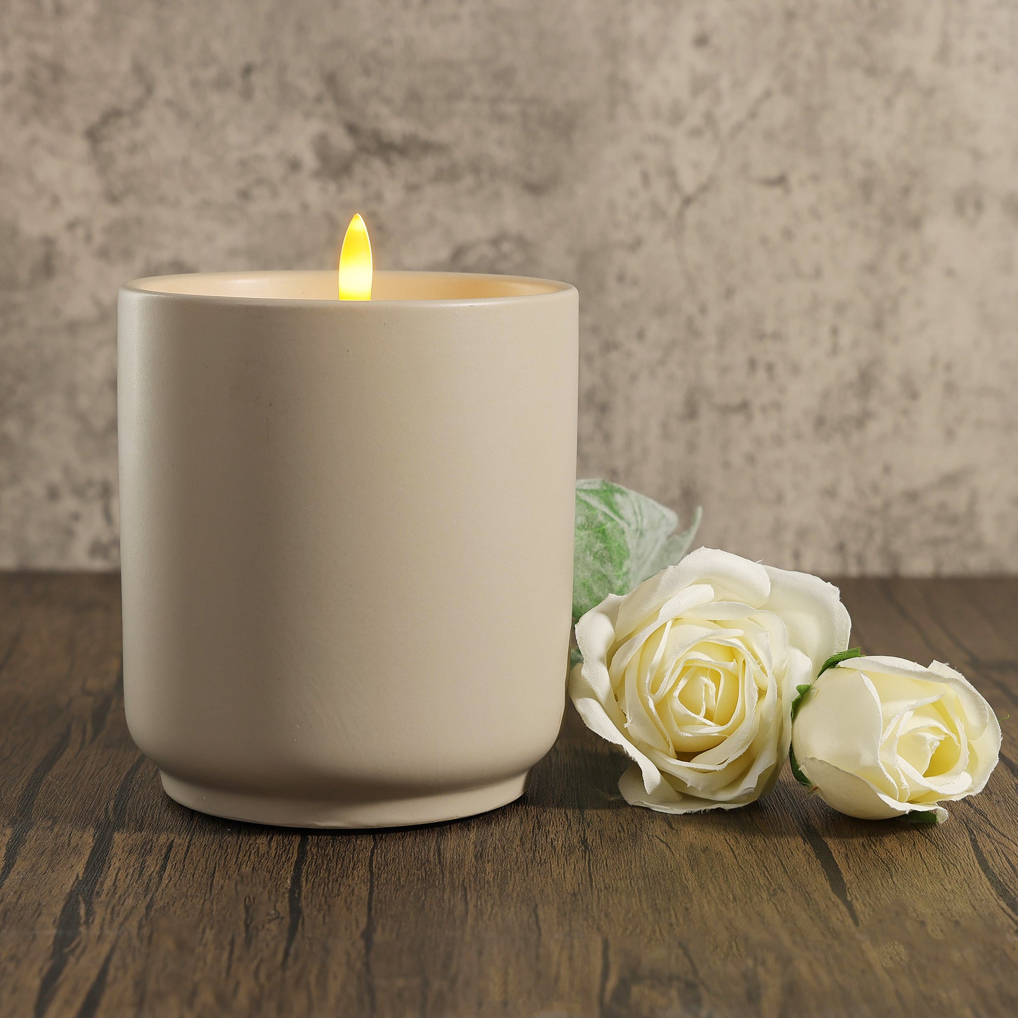 Design Stoneware Sand Flameless Candle