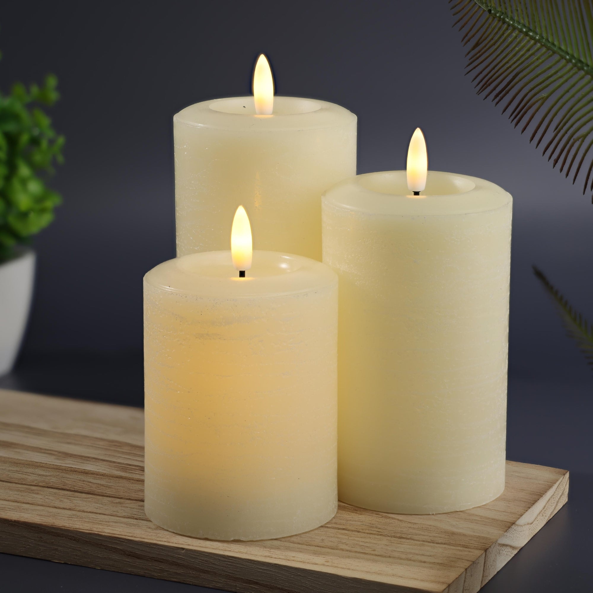Essentials Linen White Flameless Pillar Candles Set