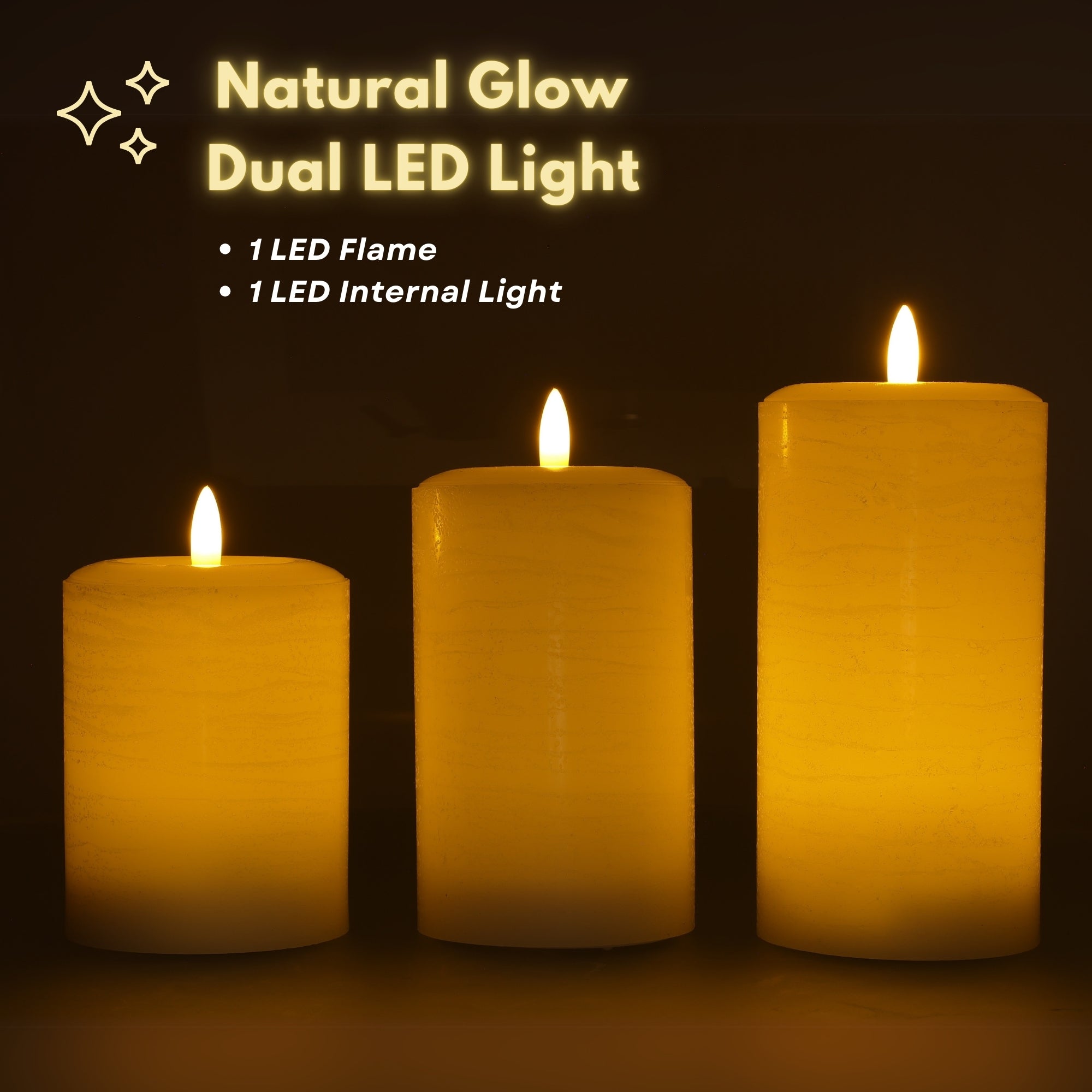 Essentials Linen White Flameless Pillar Candles Set