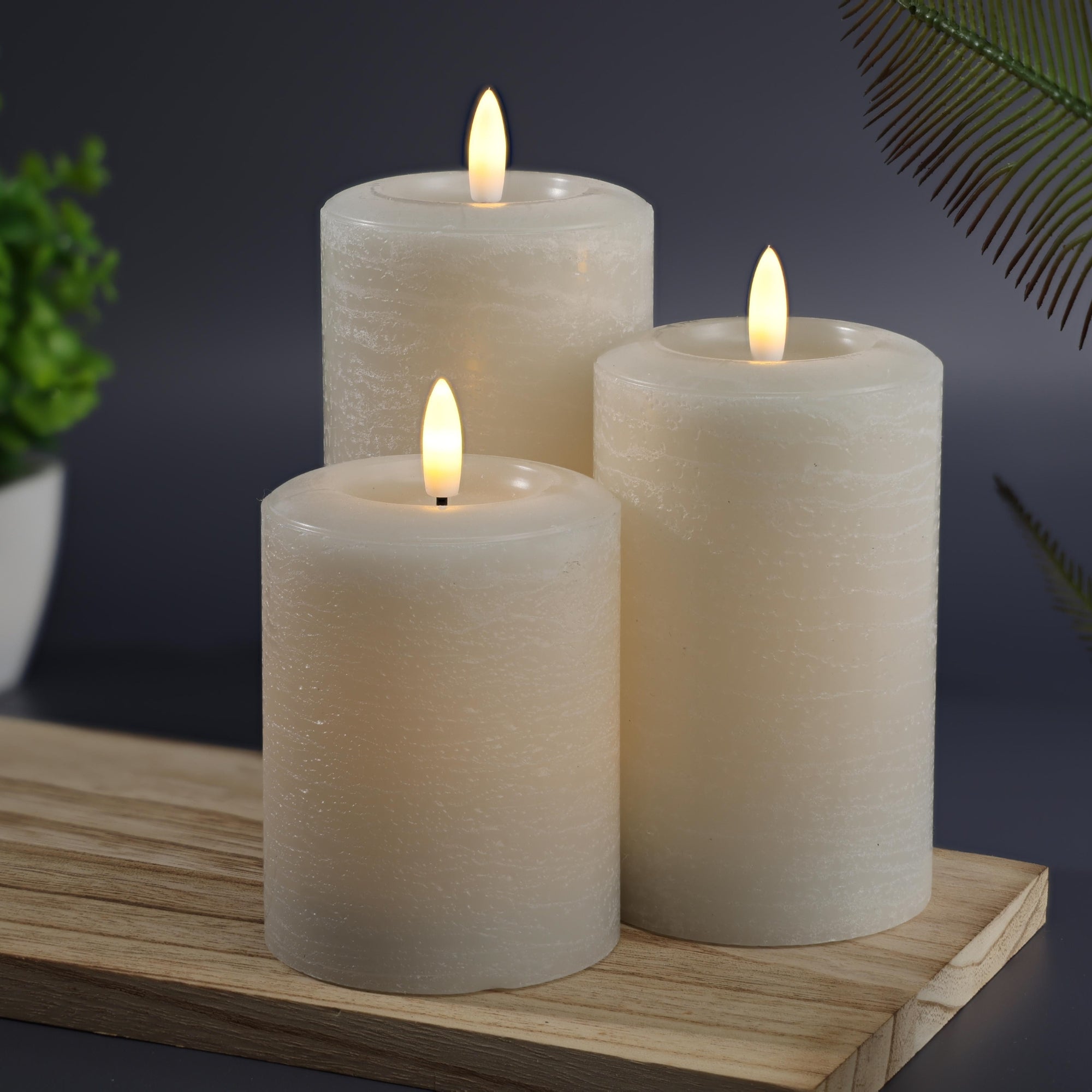 Essentials Gray Fog Flameless Pillar Candles Set – Lumipur
