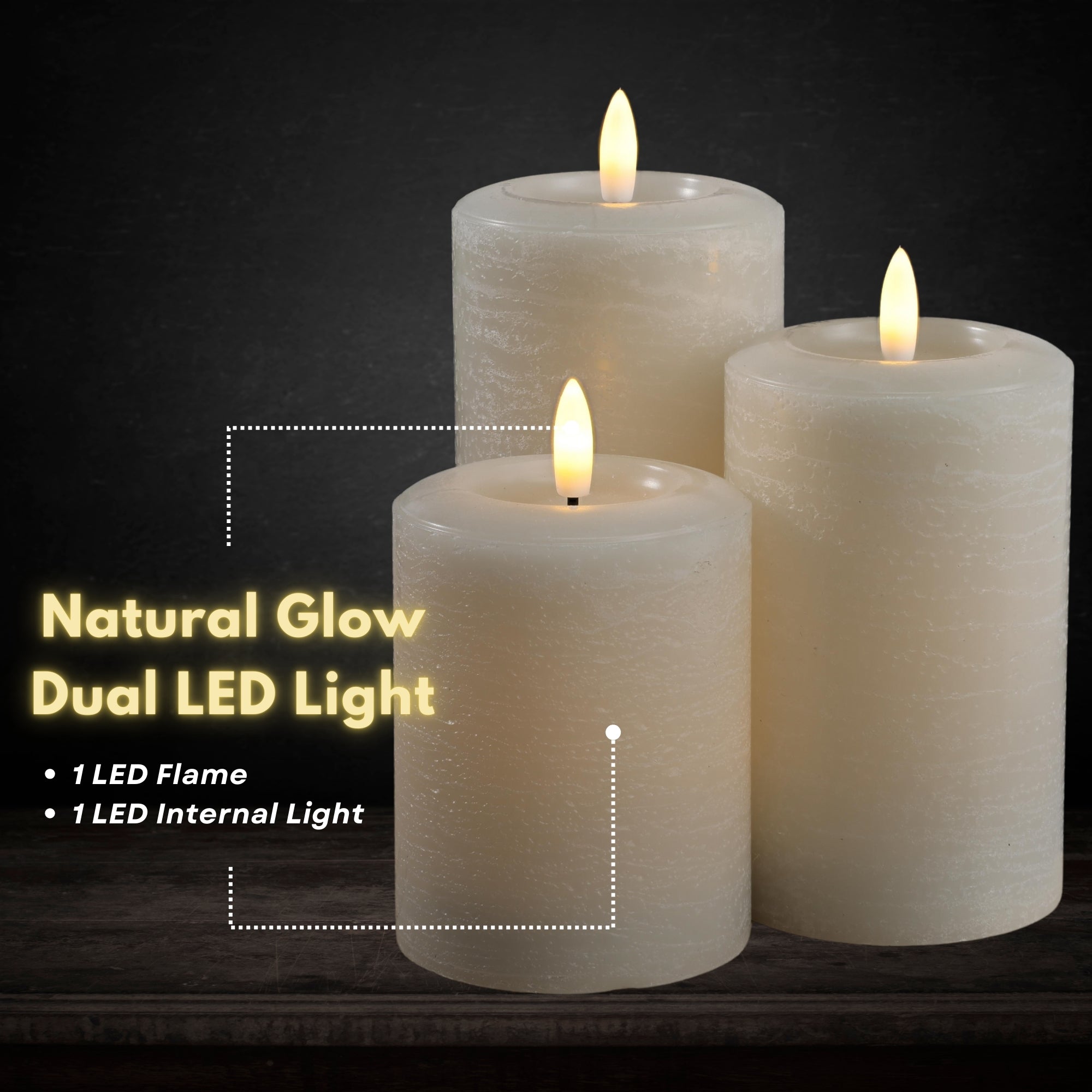 Essentials Gray Fog Flameless Pillar Candles Set